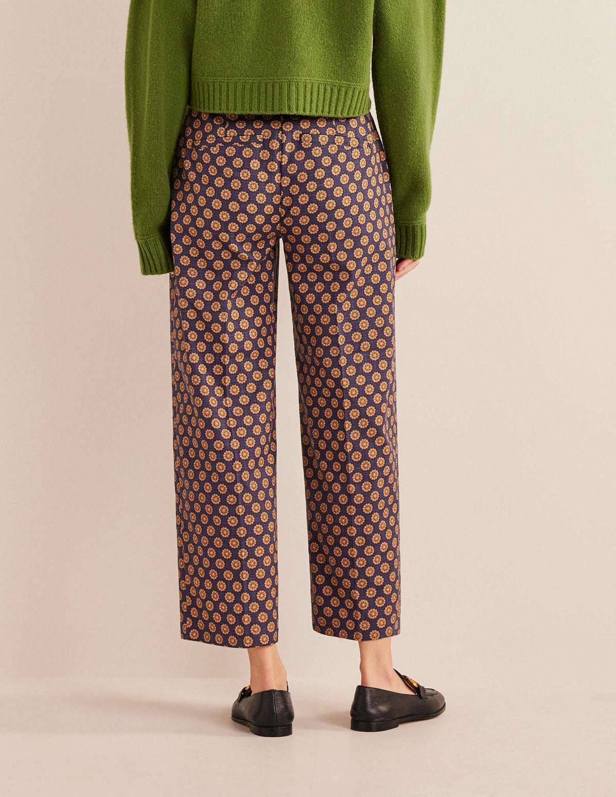 Printed Straight Pants-Navy, Sunflower Geo-3