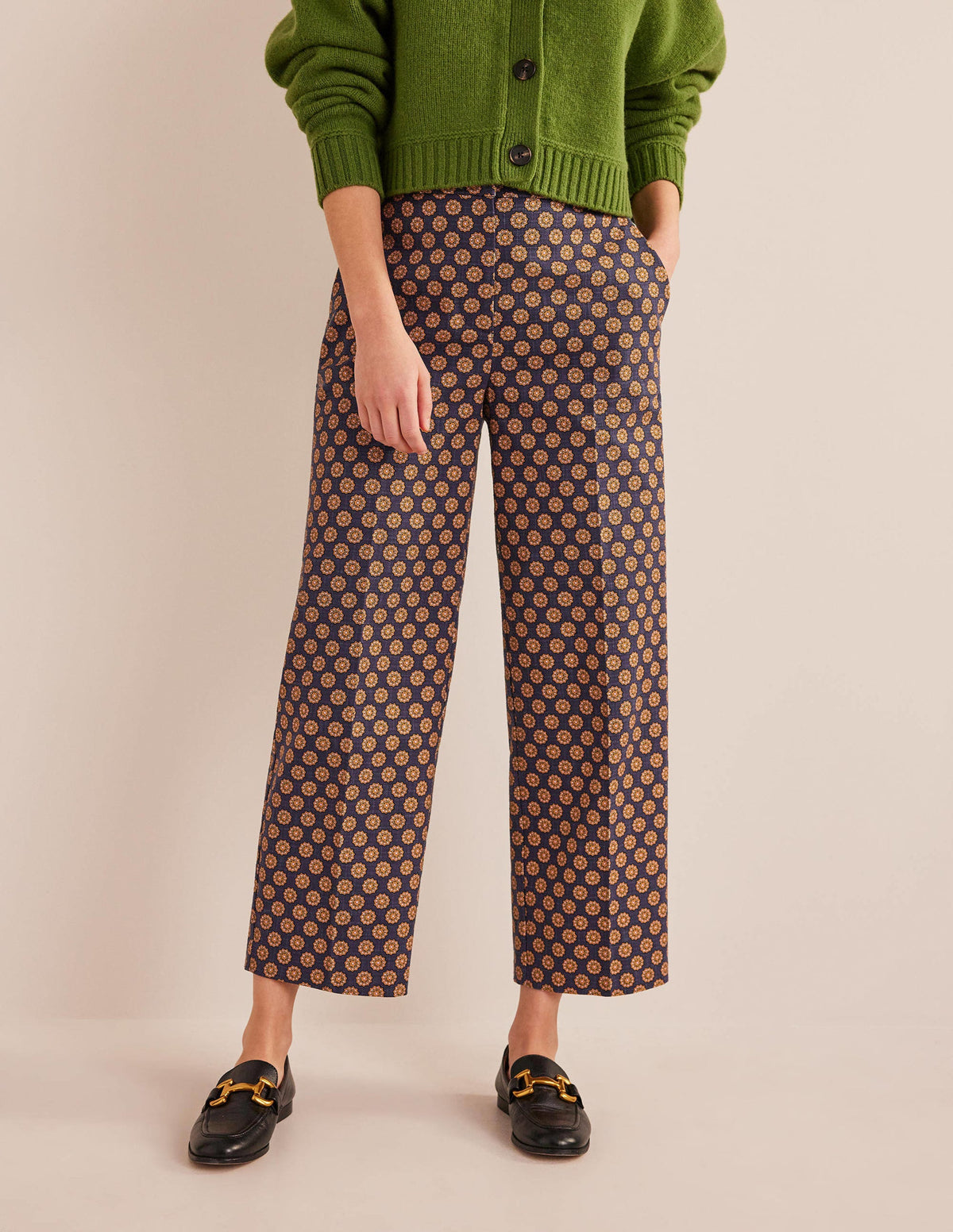 Printed Straight Pants-Navy, Sunflower Geo - Image 4