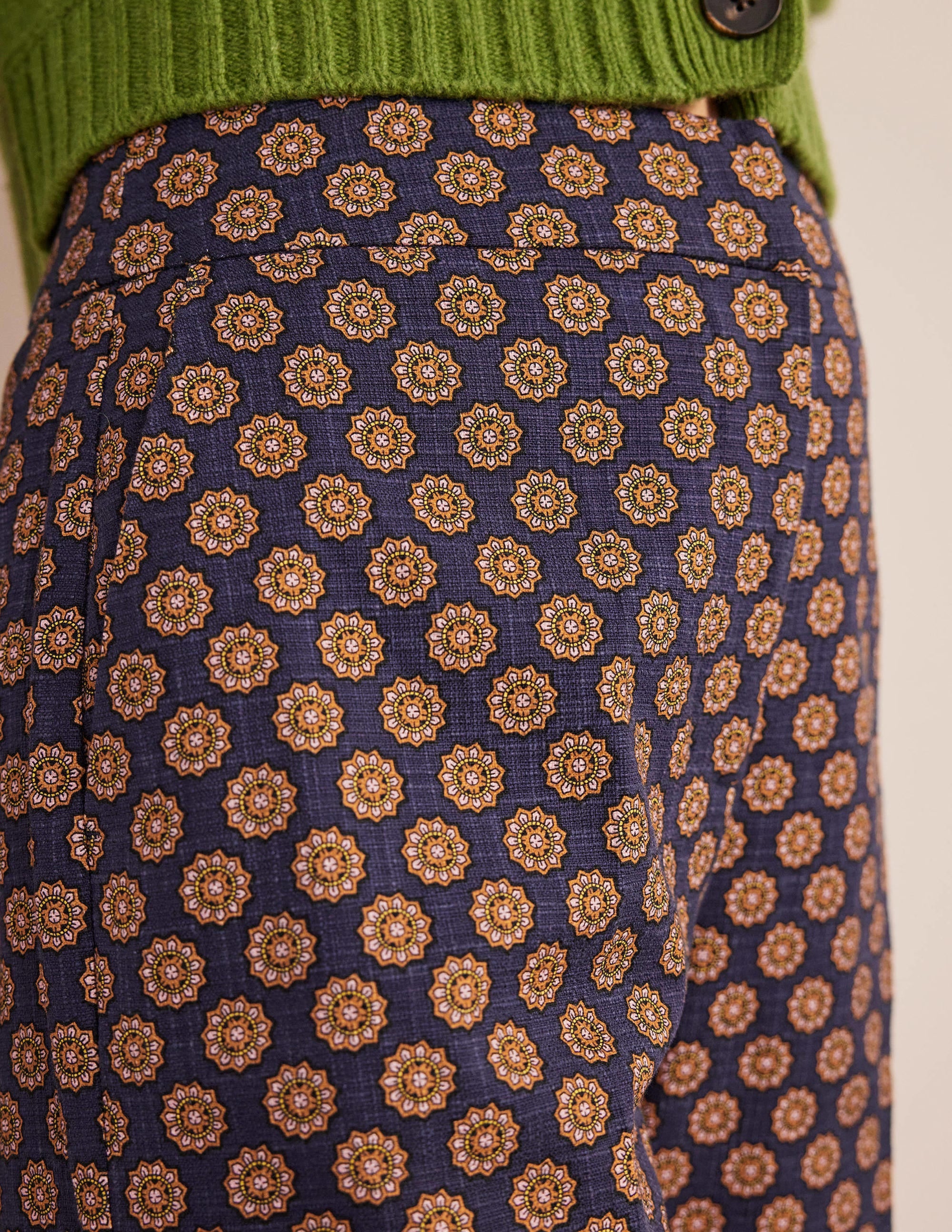 Printed Straight Pants-Navy, Sunflower Geo - Image 5