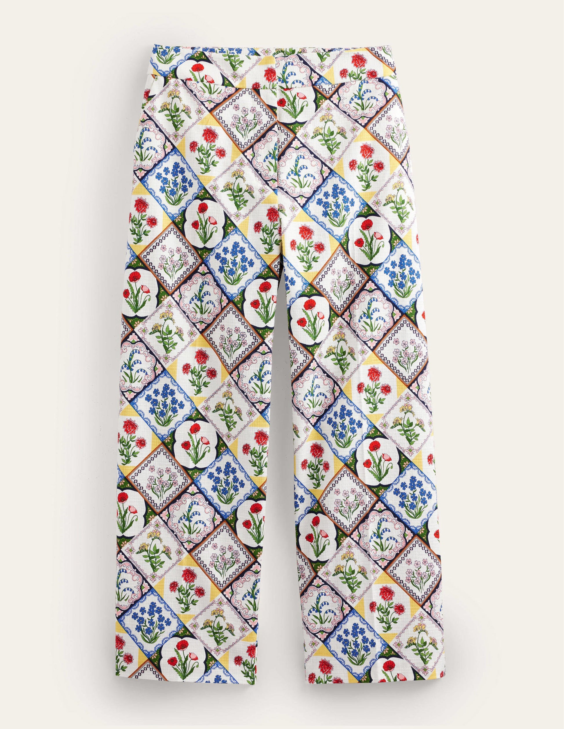 Printed Straight Pants-Ivory, White Bluebell-6