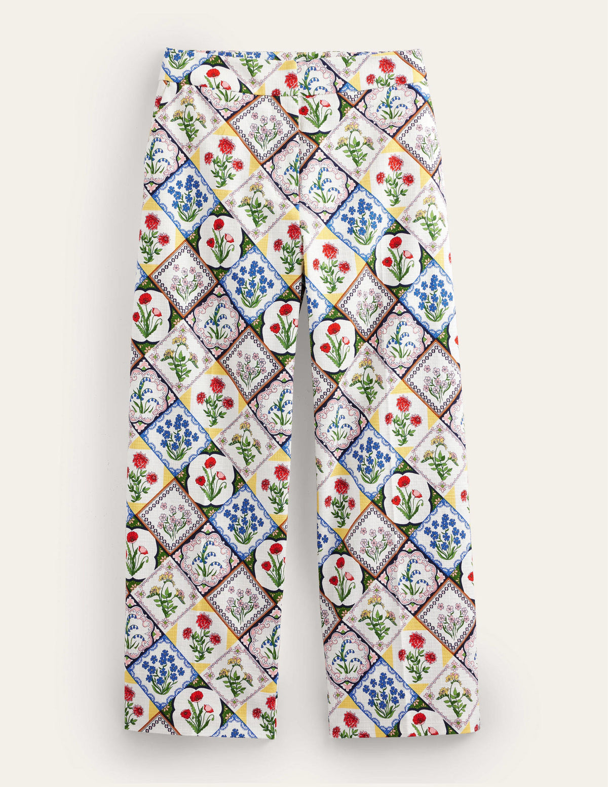 Printed Straight Pants-Ivory, White Bluebell - Image 6