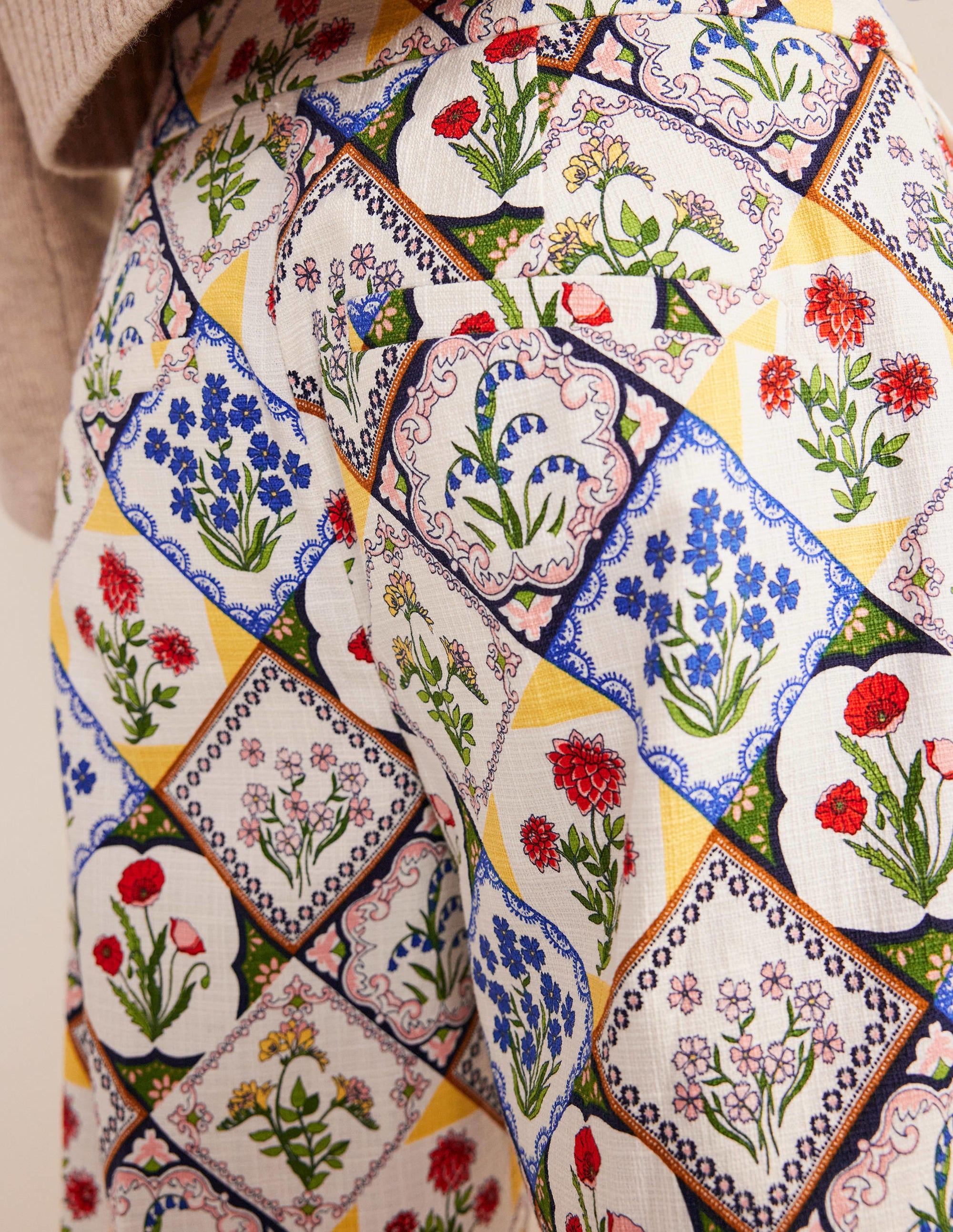 Printed Straight Pants-Ivory, White Bluebell - Image 2