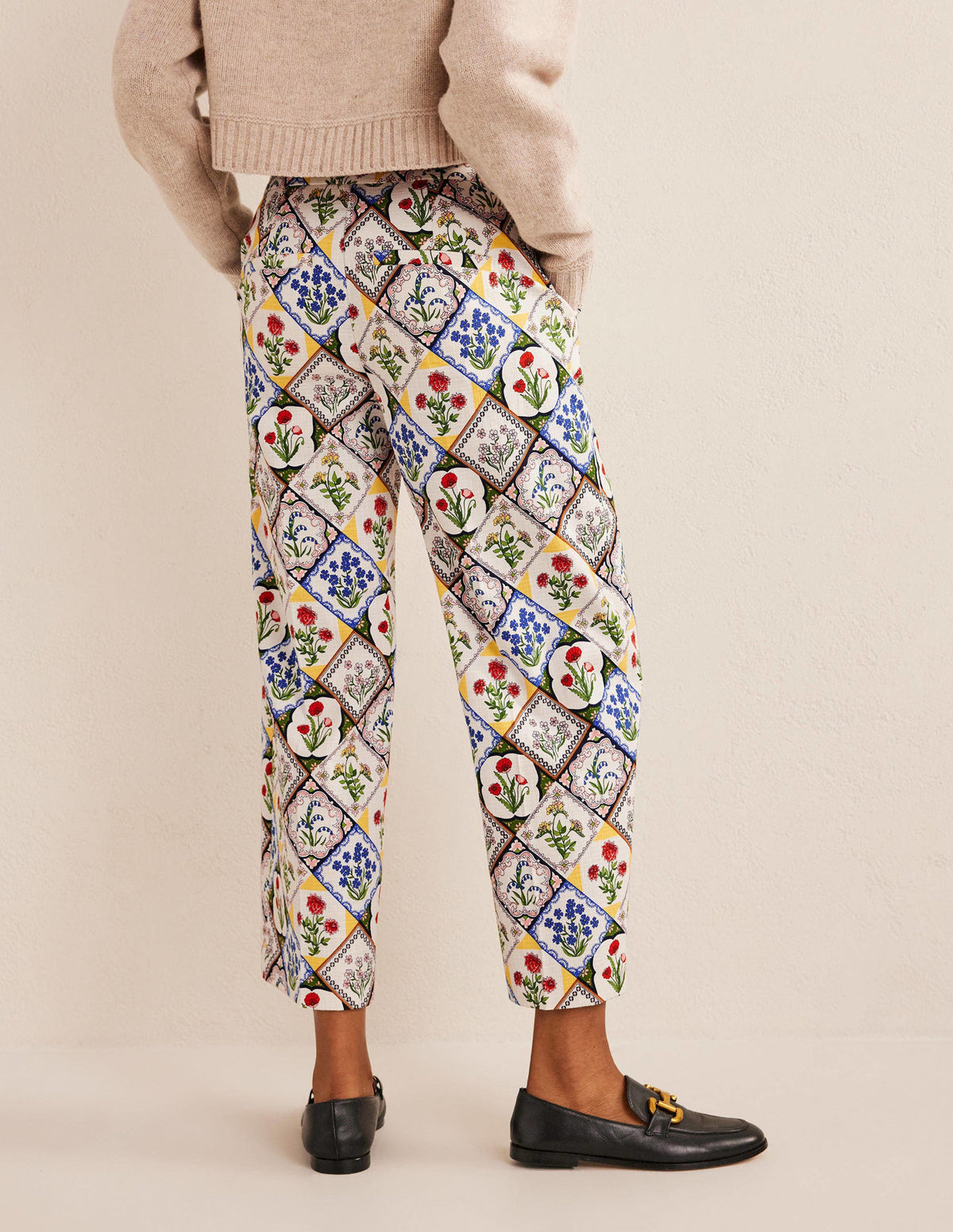 Printed Straight Pants-Ivory, White Bluebell-3