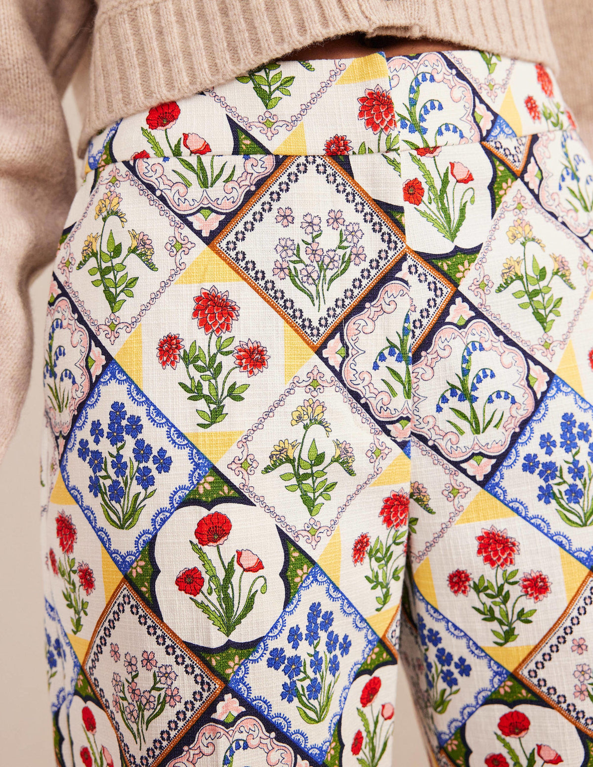 Printed Straight Pants-Ivory, White Bluebell-5