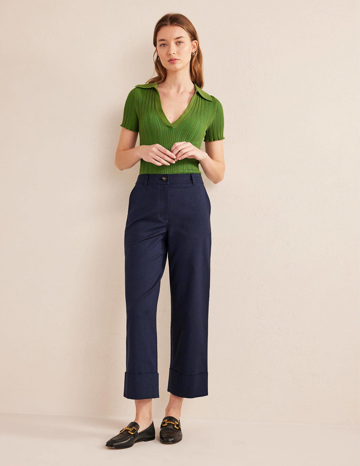 Tailored Turn Up Pants-Navy - Image 1