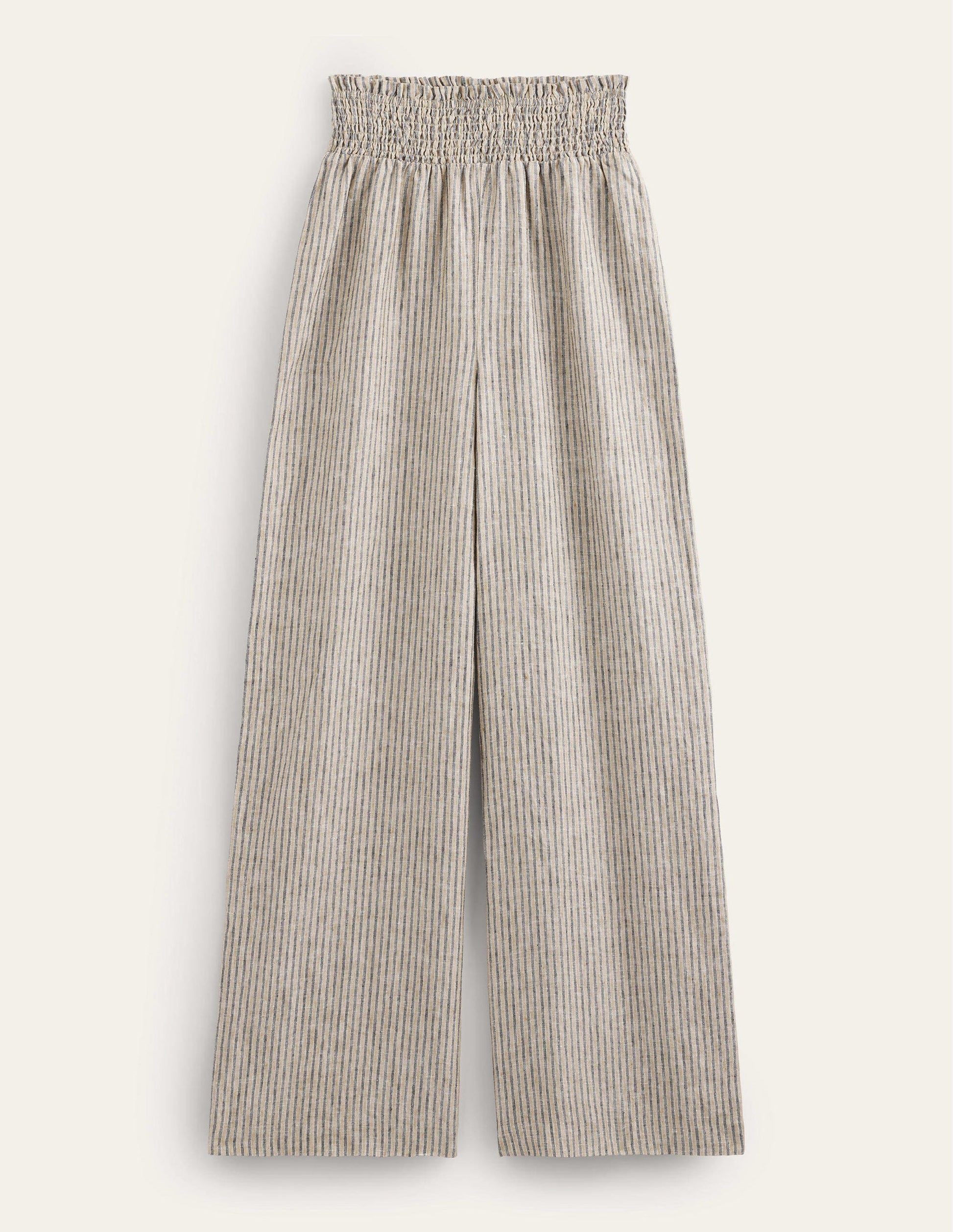 Linen Shirred Waist Pants-Camel and Black Lurex Stripe-6