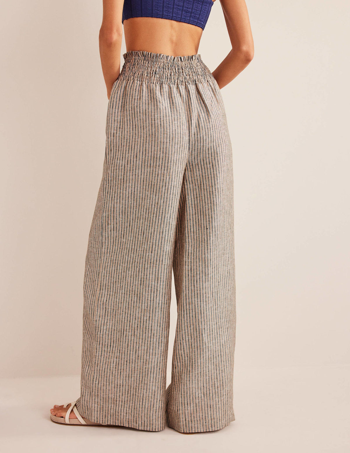 Linen Shirred Waist Pants-Camel and Black Lurex Stripe - Image 3