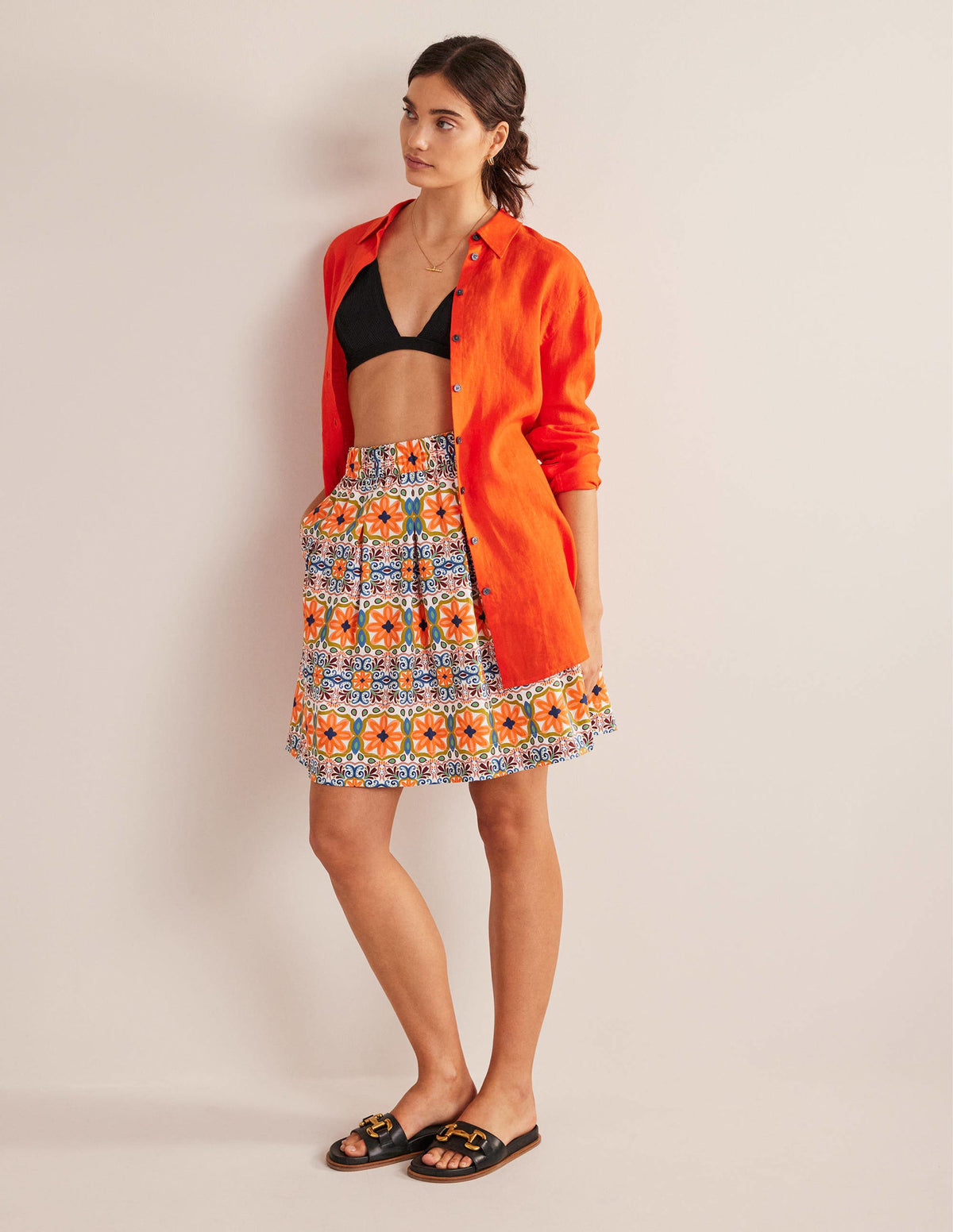 Pleated Cotton Skirt-Multi, Tapestry Stripe - Image 1