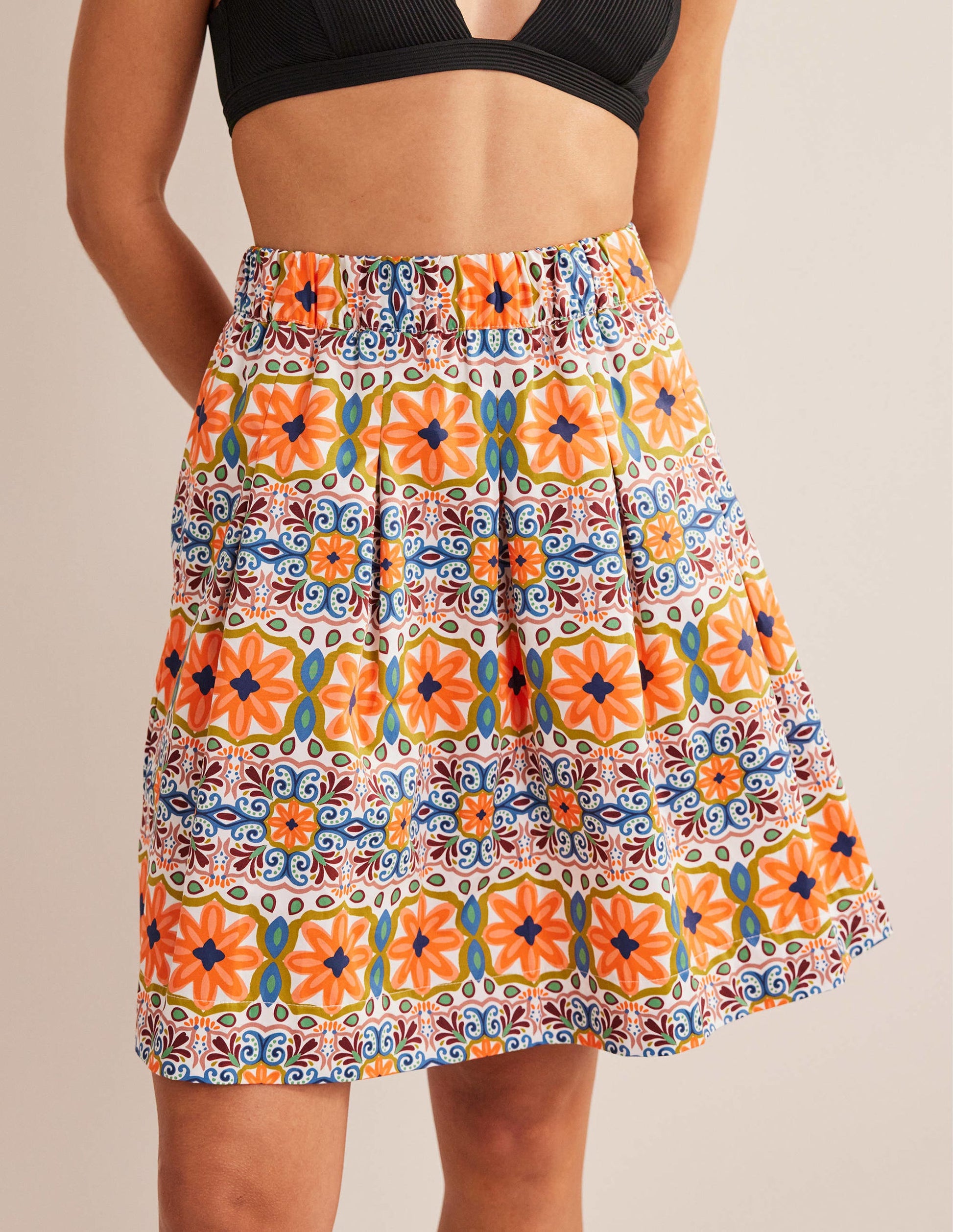 Pleated Cotton Skirt-Multi, Tapestry Stripe-3
