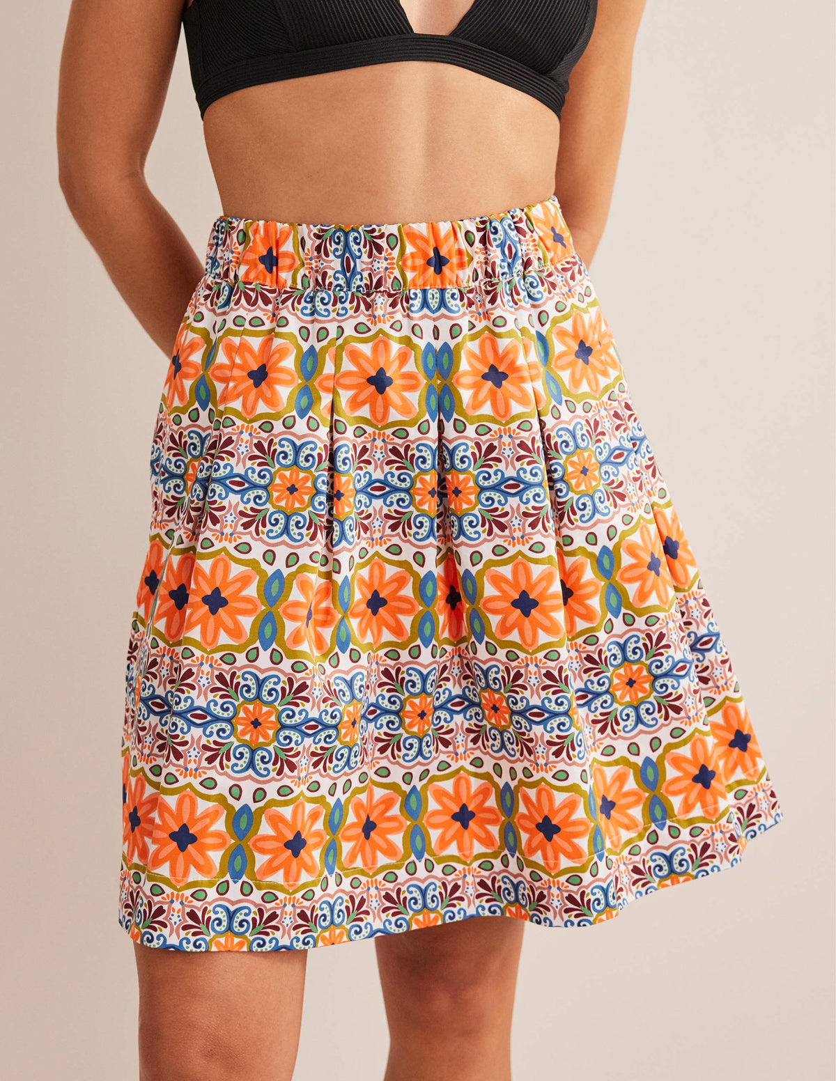Pleated Cotton Skirt-Multi, Tapestry Stripe - Image 3