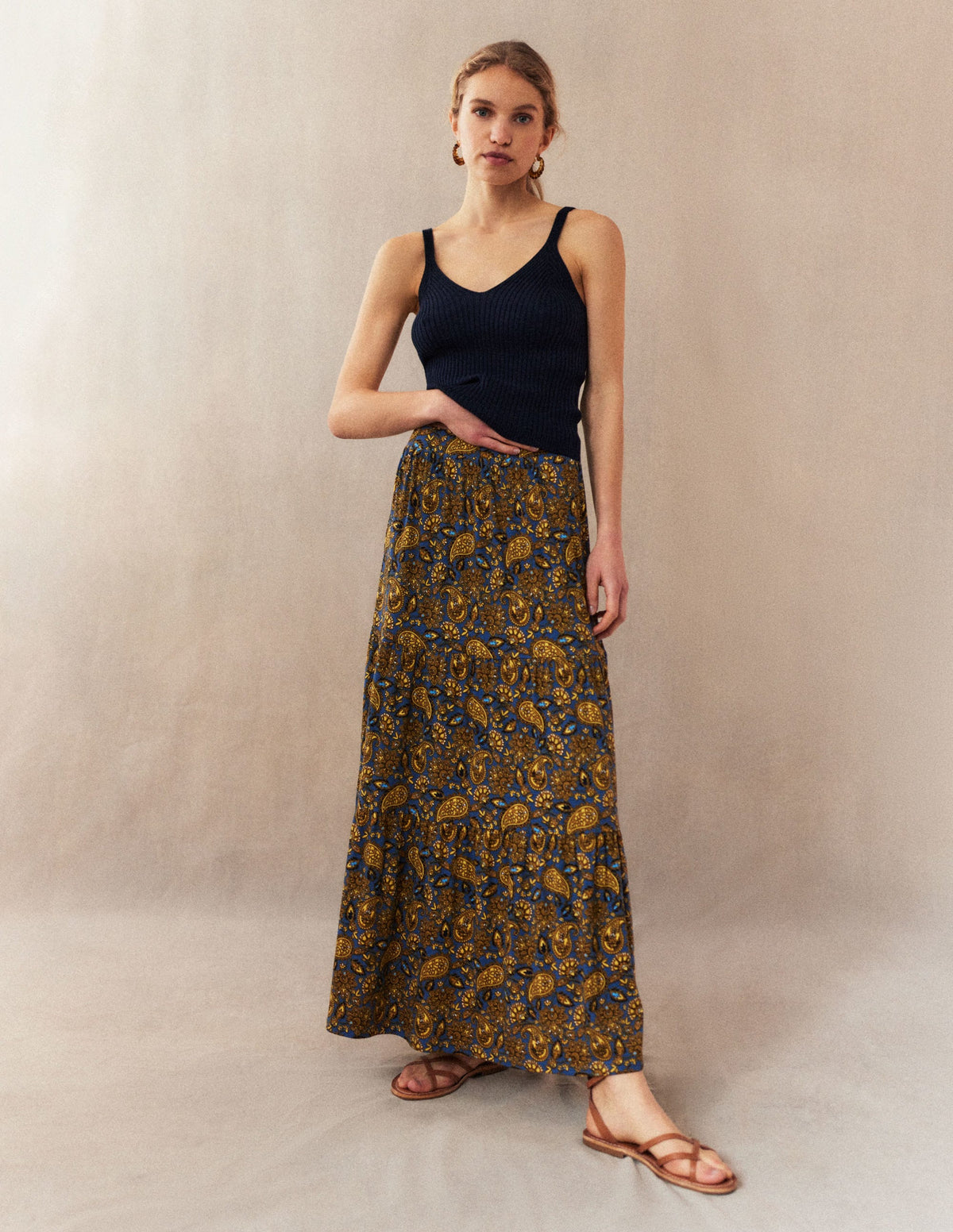 Jersey Maxi Skirt-Harvest Gold, Paisley Terrace - Image 5