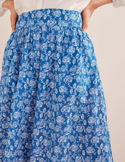Tiered Cotton Maxi Skirt-True Blue, Linear Bloom-2