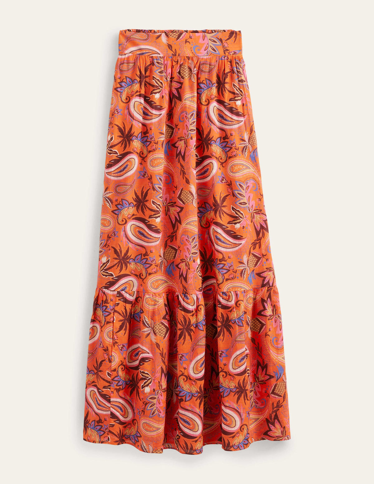 Tiered Cotton Maxi Skirt-Coral, Paradise Paisley - Image 5