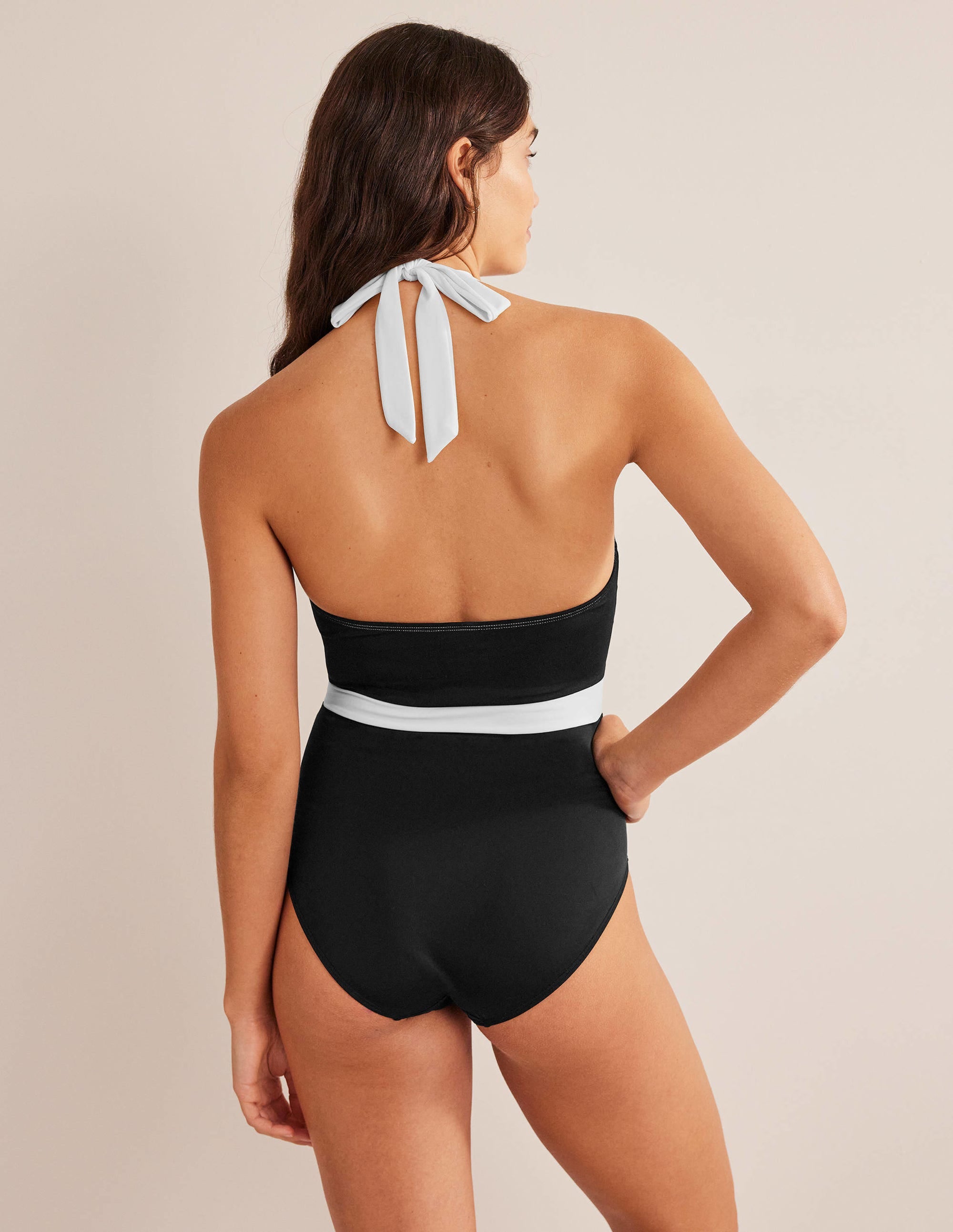 Kefalonia Halterneck Swimsuit-Black Colourblock - Image 3