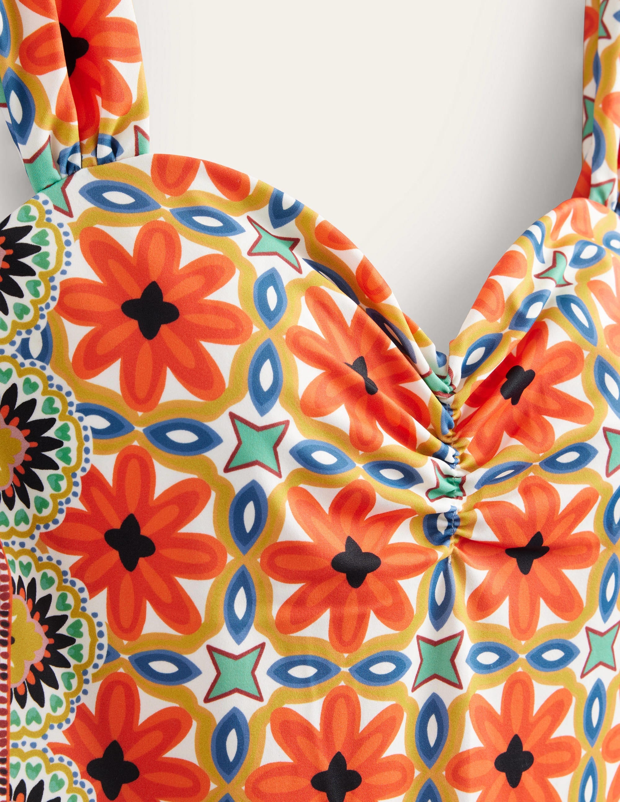 Pleated Sweetheart Swimsuit-Tigerlily, Tapestry Geo - Image 7