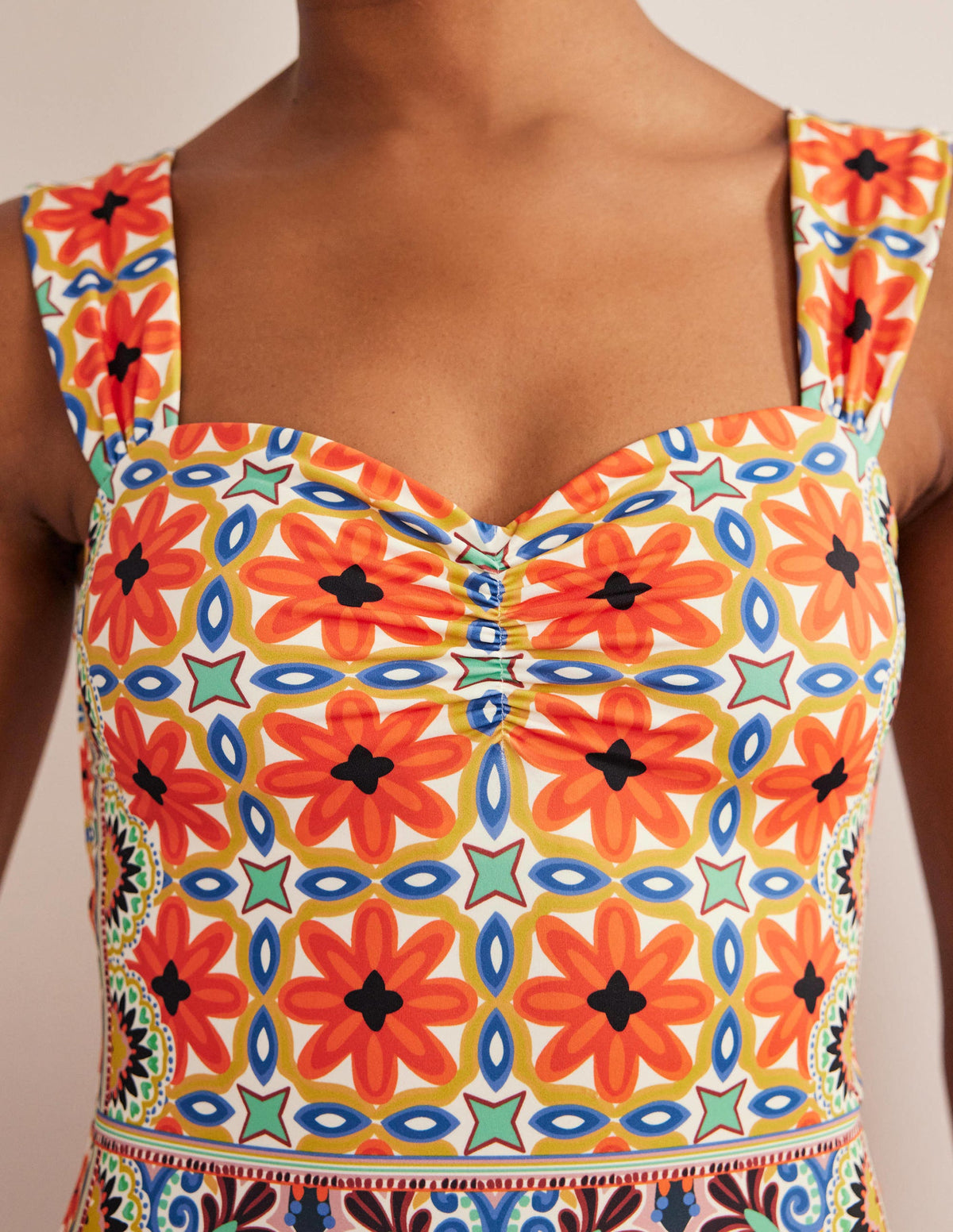 Pleated Sweetheart Swimsuit-Tigerlily, Tapestry Geo-2
