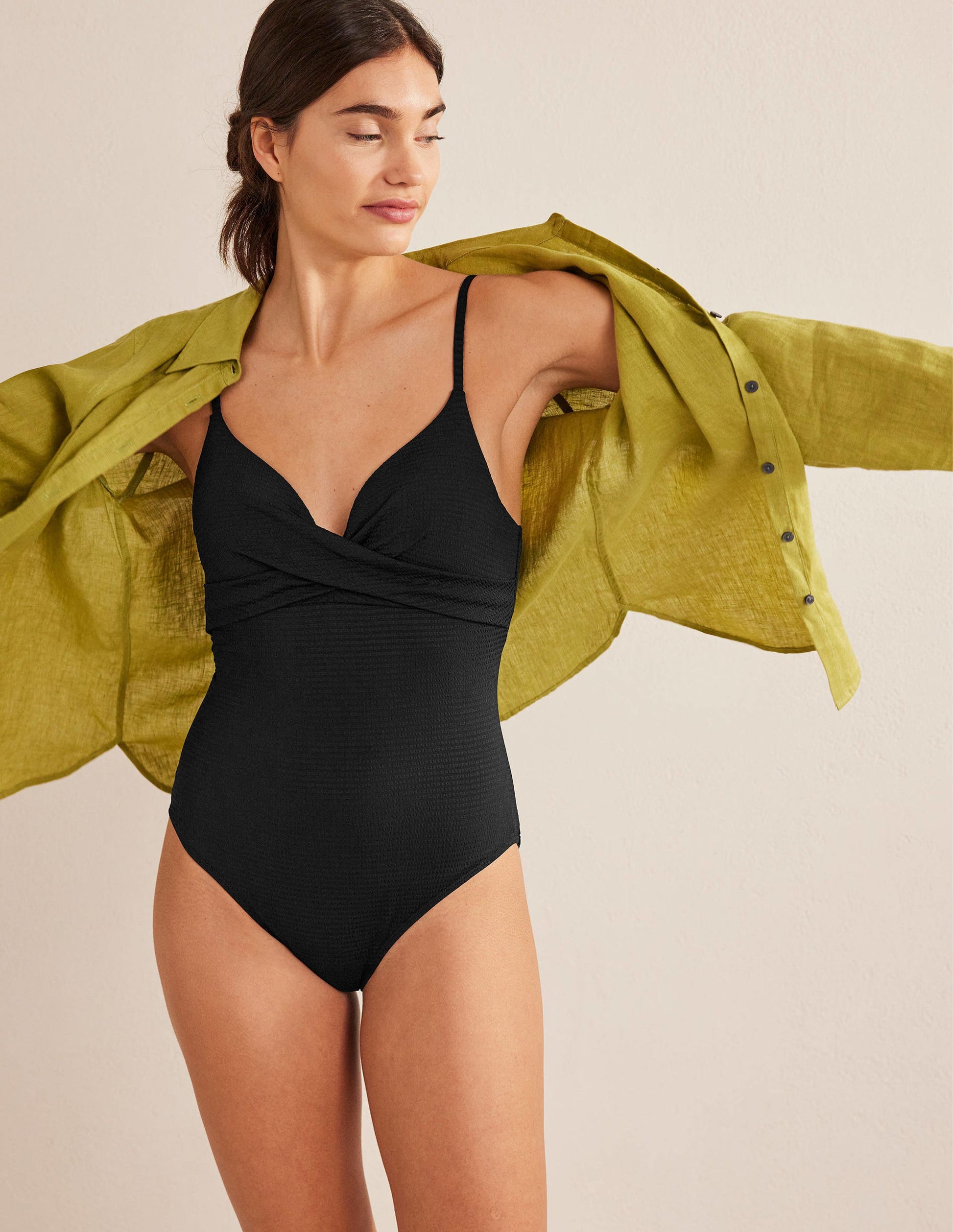 Capri Cup-size Swimsuit-Black Seersucker Texture-4