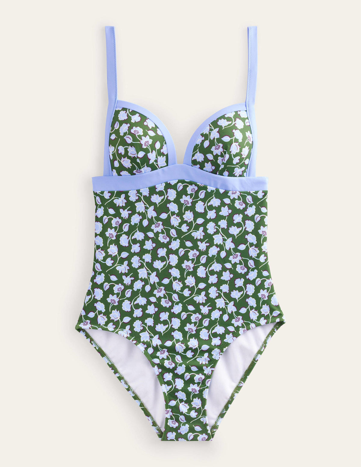 Triangle Panelled Swimsuit-Winter Green, Blue Floral-5