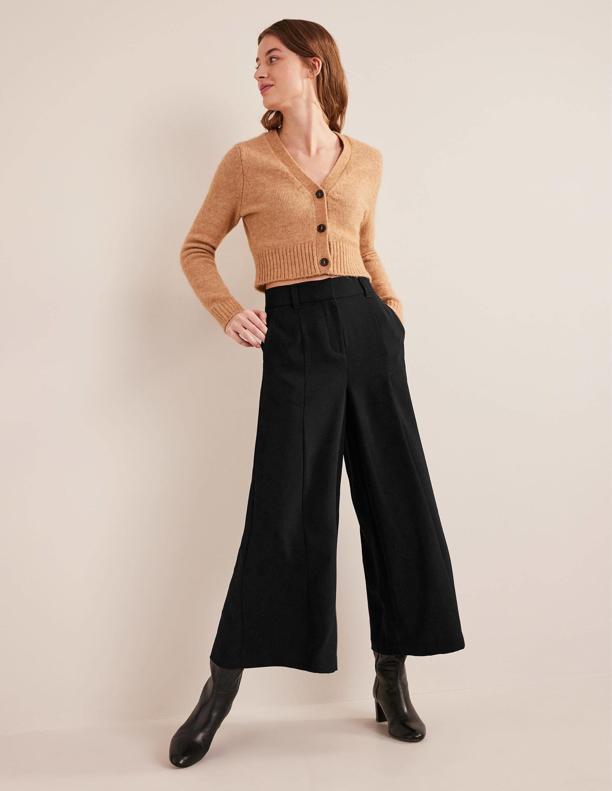 Fluid Wide Leg Culottes-Black - Image 1