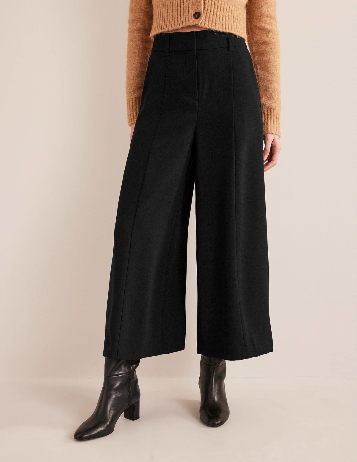 Fluid Wide Leg Culottes-Black-4