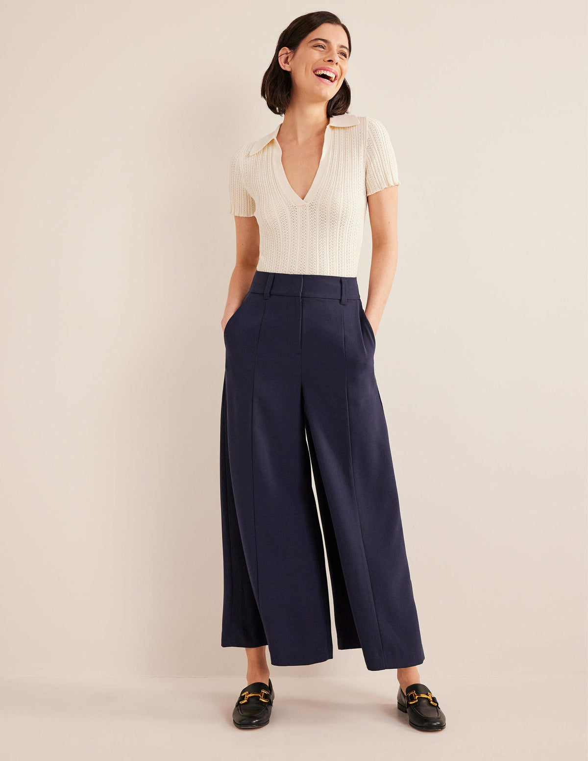 Fluid Wide Leg Culottes-Navy-1
