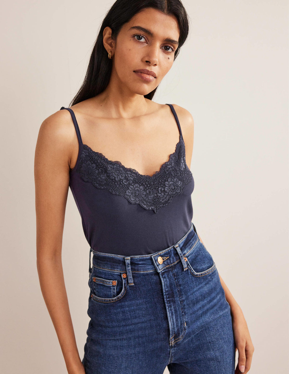 Lace Cami Top-Navy-1