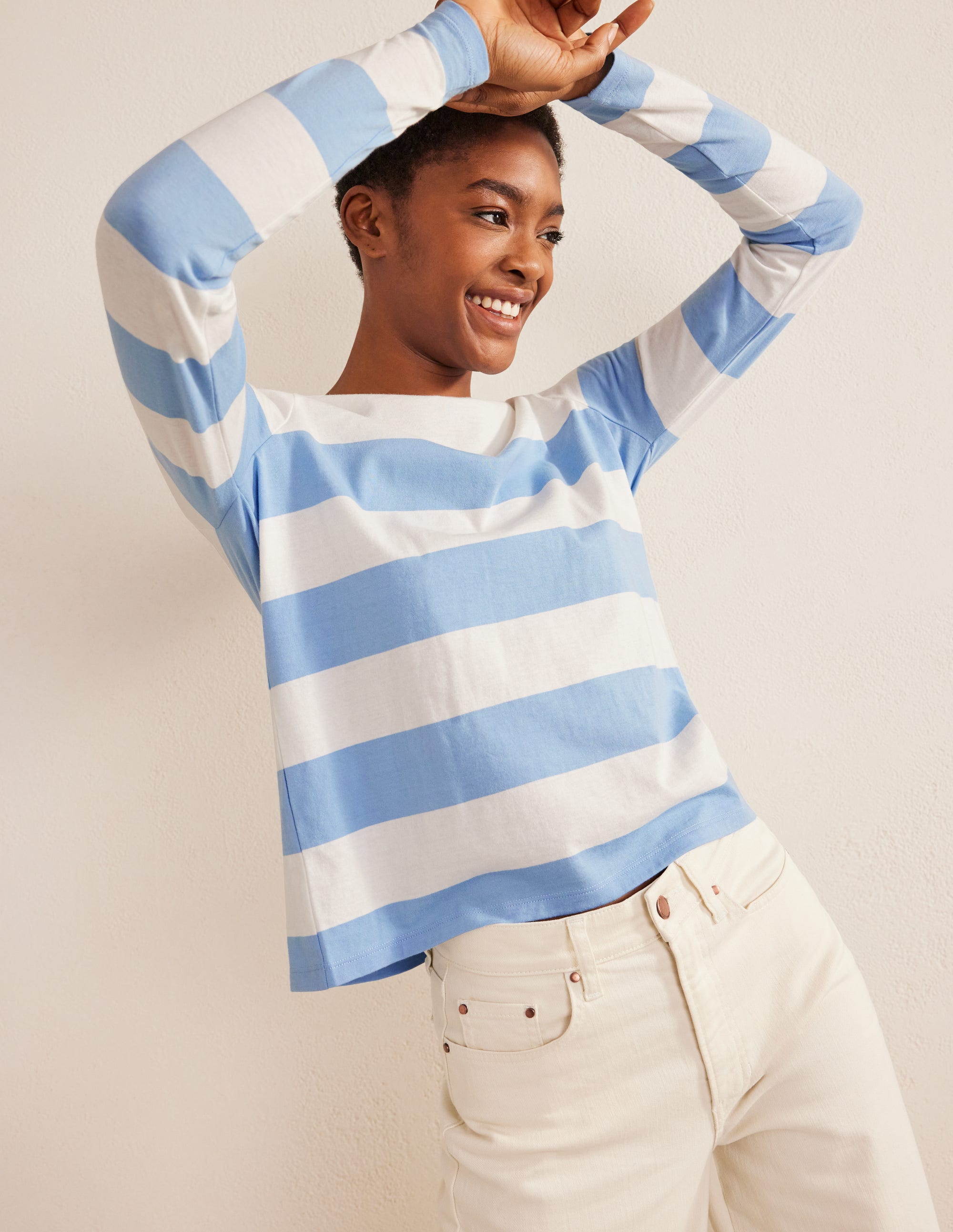 Bea Long Sleeve Breton-Linseed and Ivory Wide Stripe - Image 1