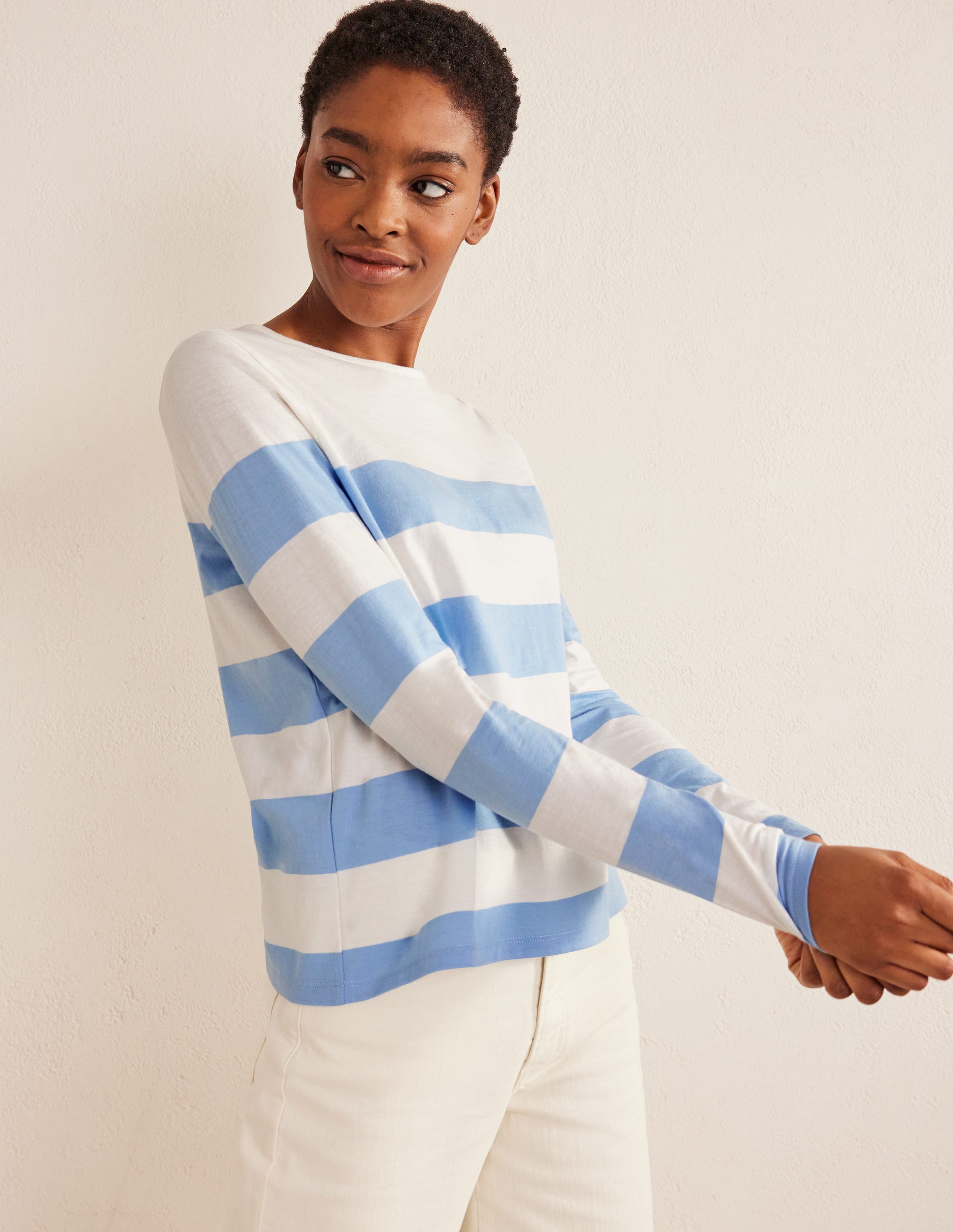 Bea Long Sleeve Breton-Linseed and Ivory Wide Stripe - Image 4