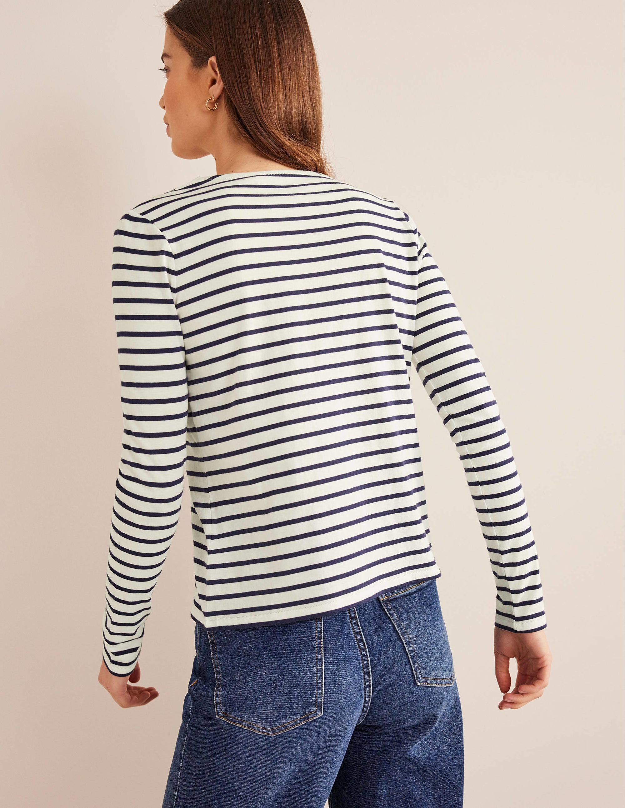 Bea Long Sleeve Breton-Ivory, Navy - Image 3