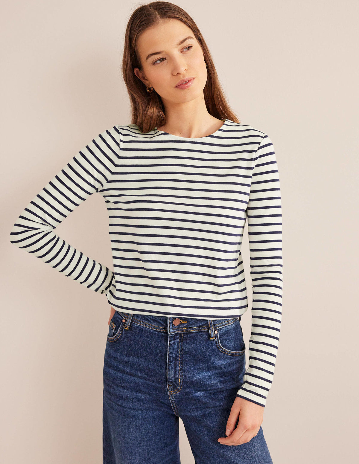 Bea Long Sleeve Breton-Ivory, Navy - Image 4