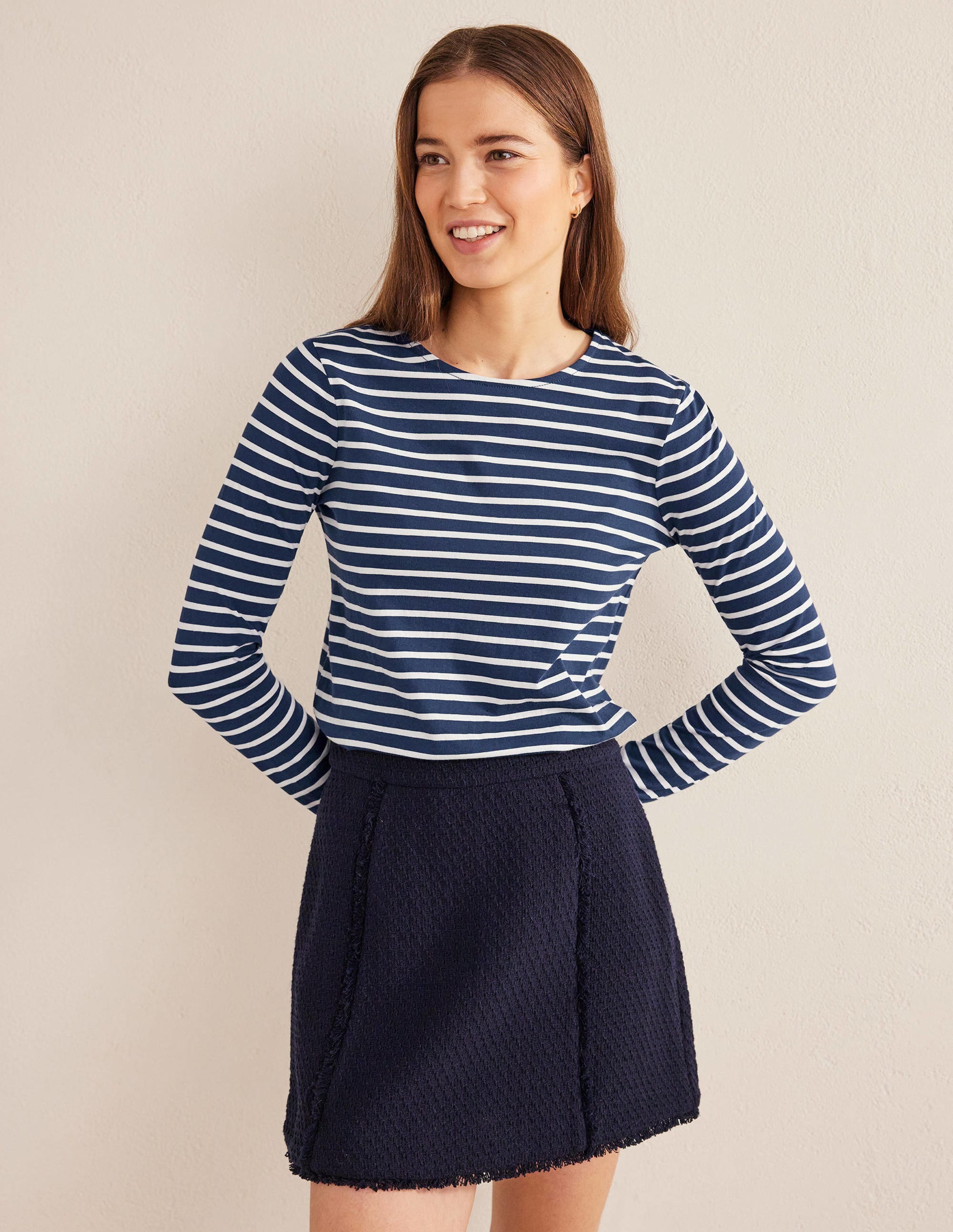 Bea Long Sleeve Breton-Navy, Ivory - Image 1