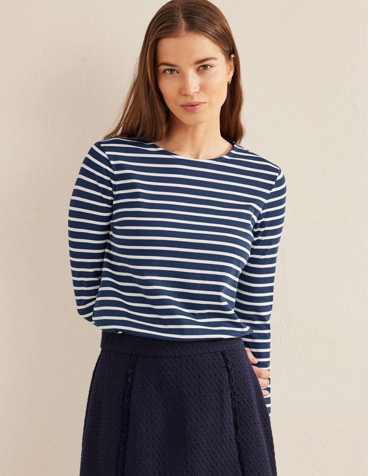 Bea Long Sleeve Breton-Navy, Ivory - Image 4