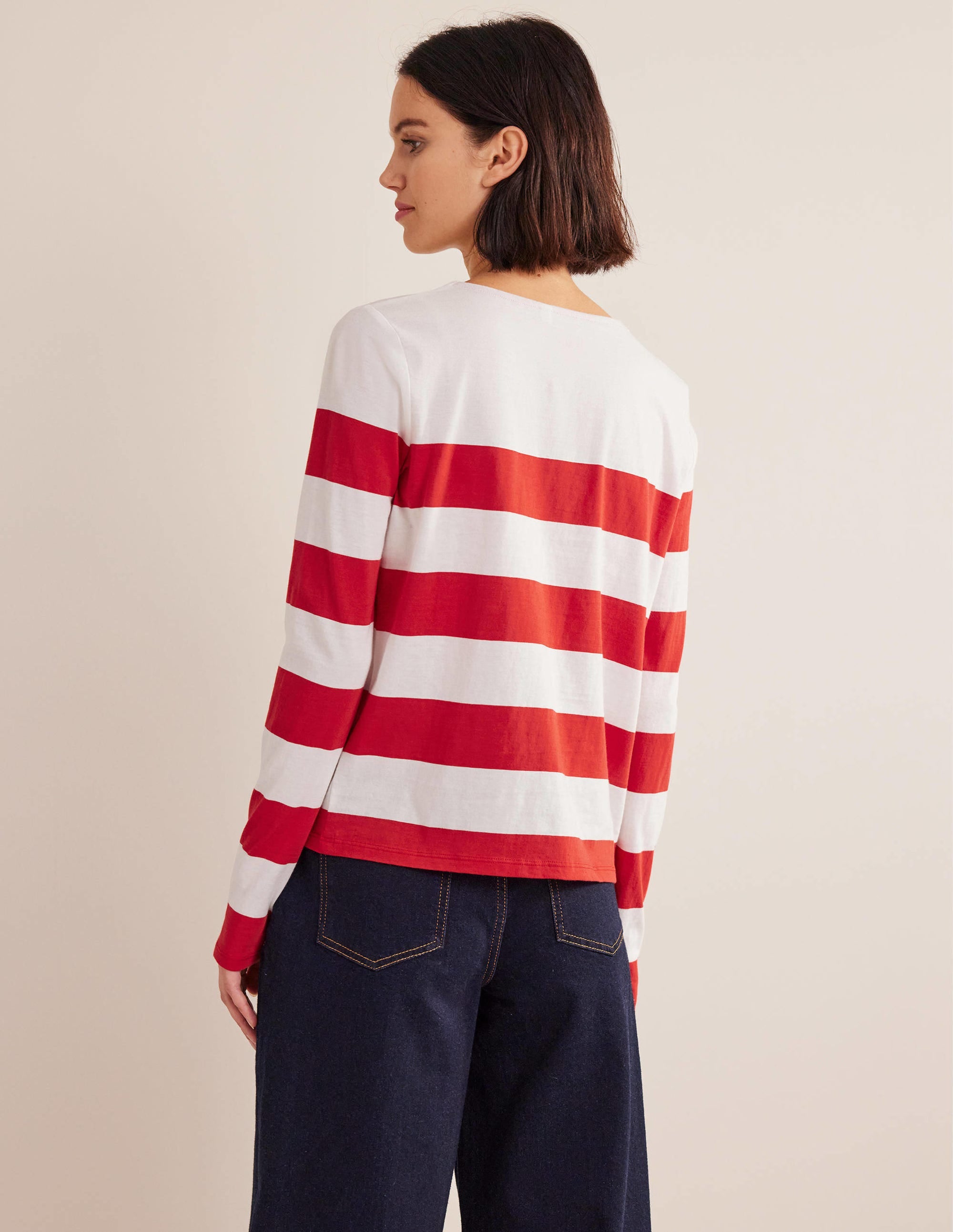 Bea Long Sleeve Breton-Red and Ivory, Wide Stripe - Image 3