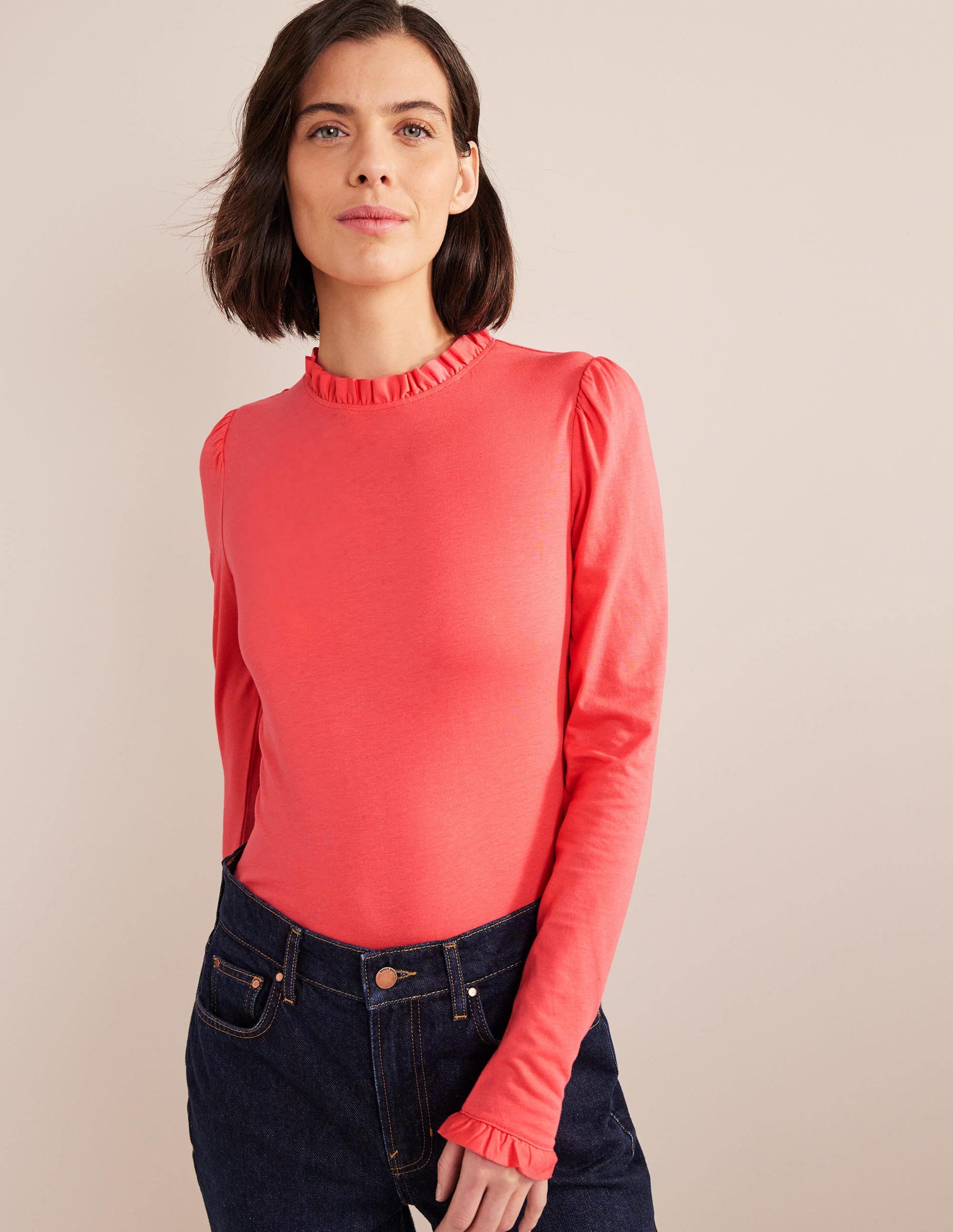 Supersoft Frill Detail Top-Coral - Image 1