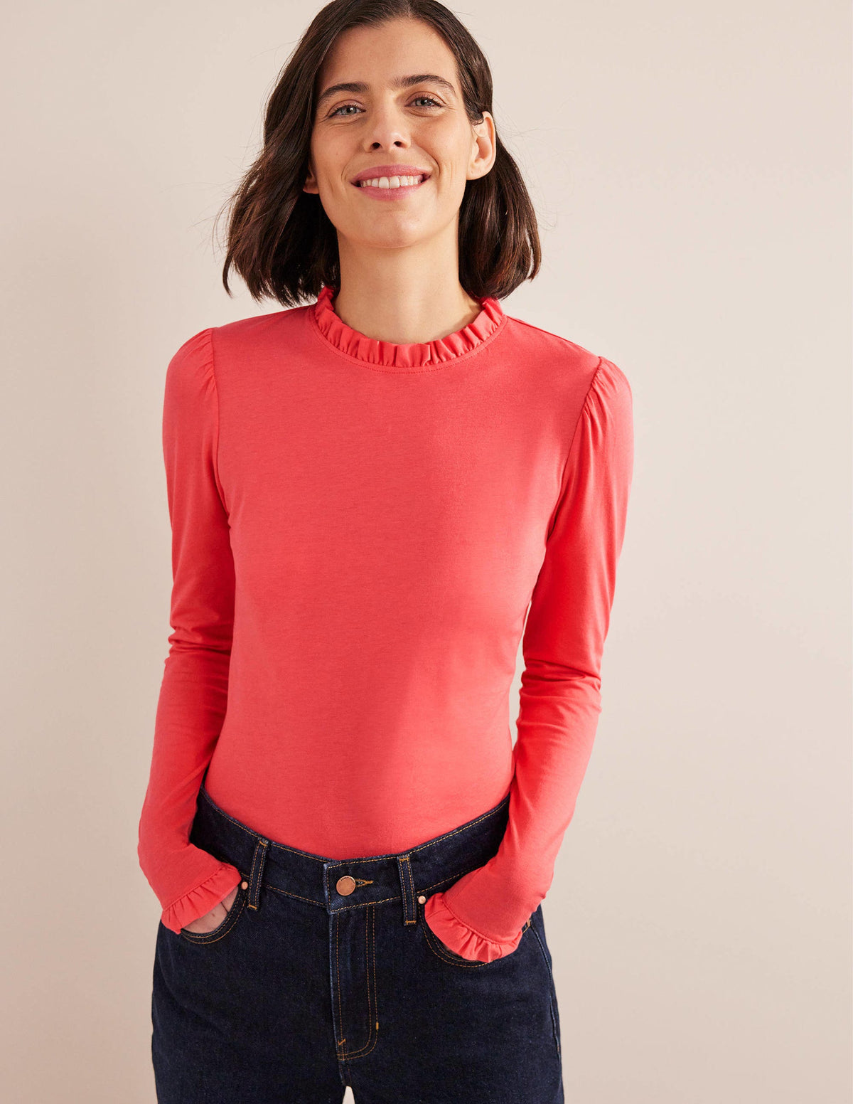 Supersoft Frill Detail Top-Coral - Image 4