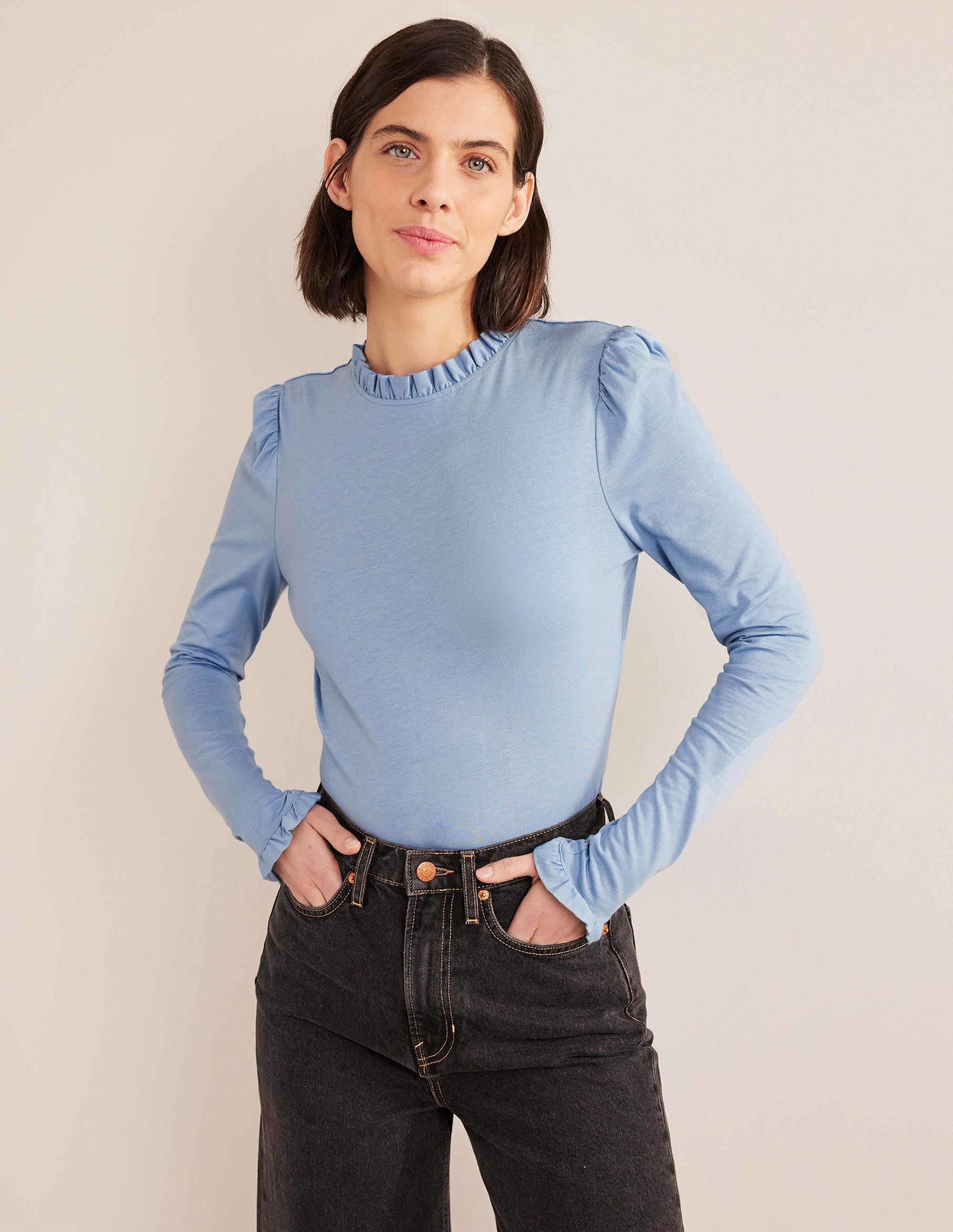 Supersoft Frill Detail Top-Delph Blue - Image 1
