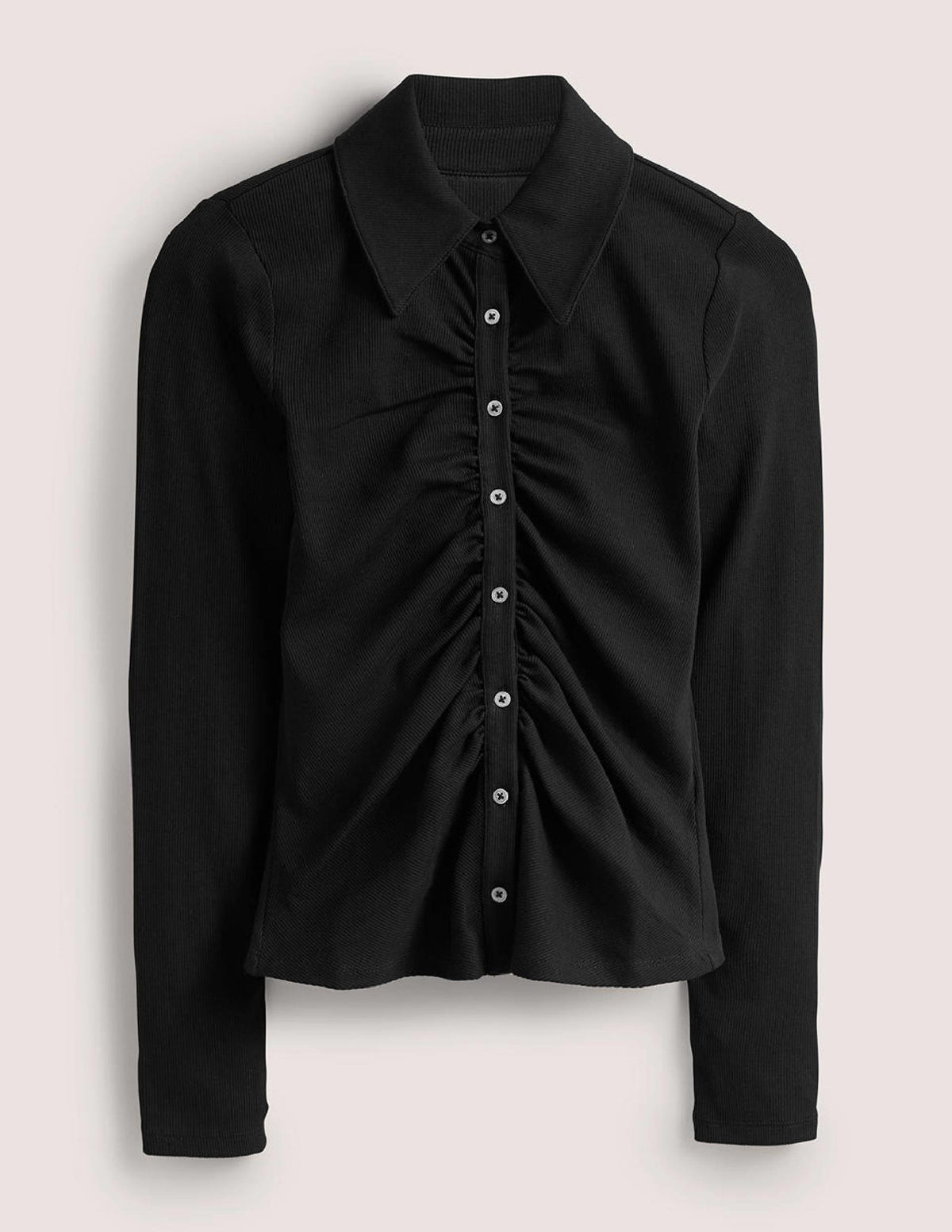 Ruched Front Jersey Shirt-Black-7