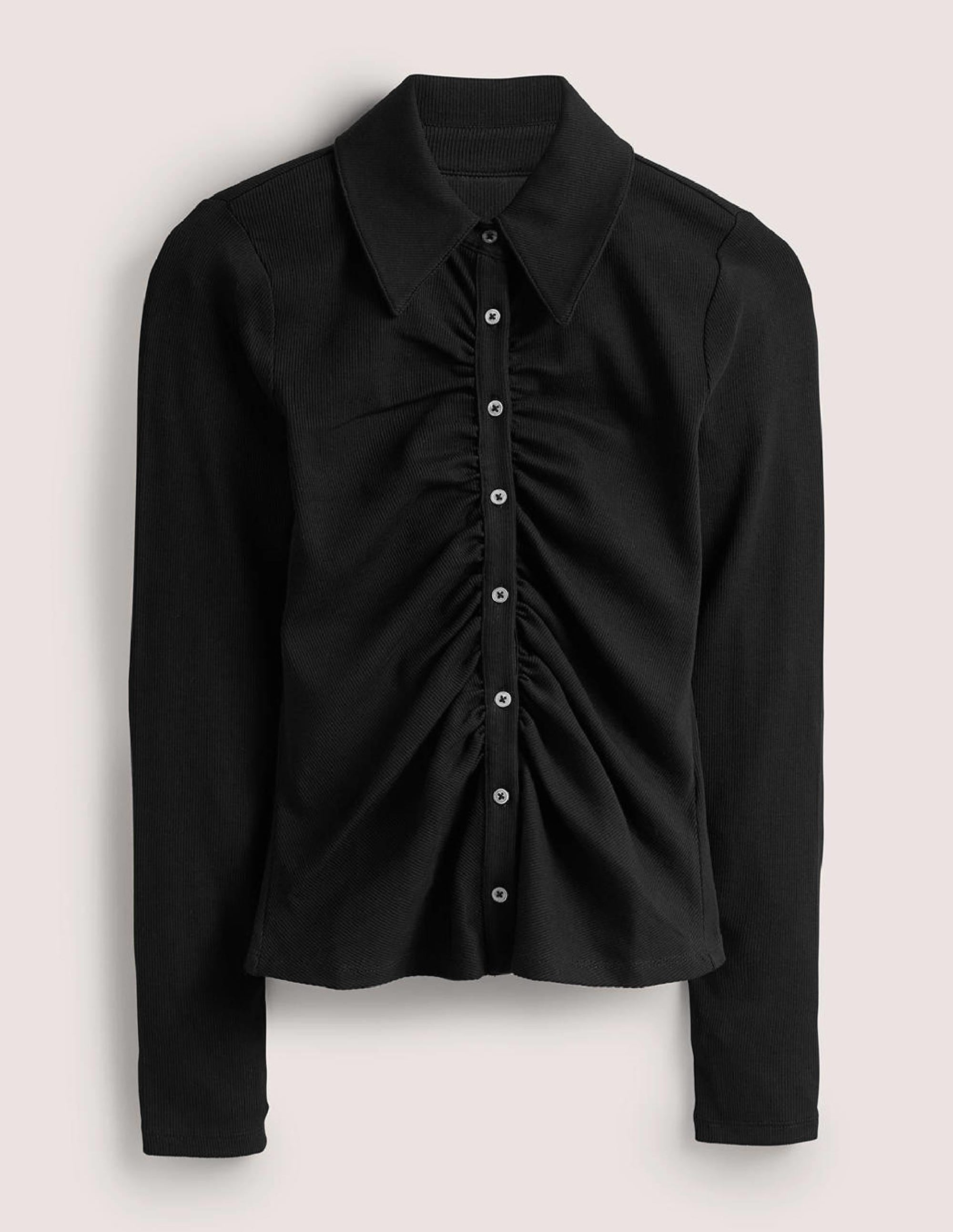 Ruched Front Jersey Shirt-Black - Image 7
