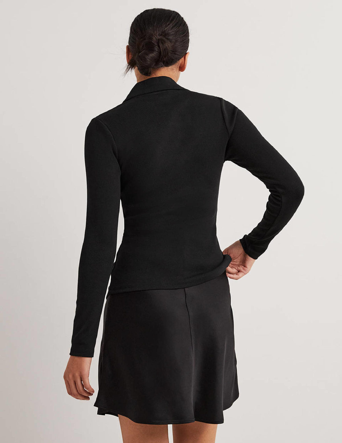 Ruched Front Jersey Shirt-Black-3