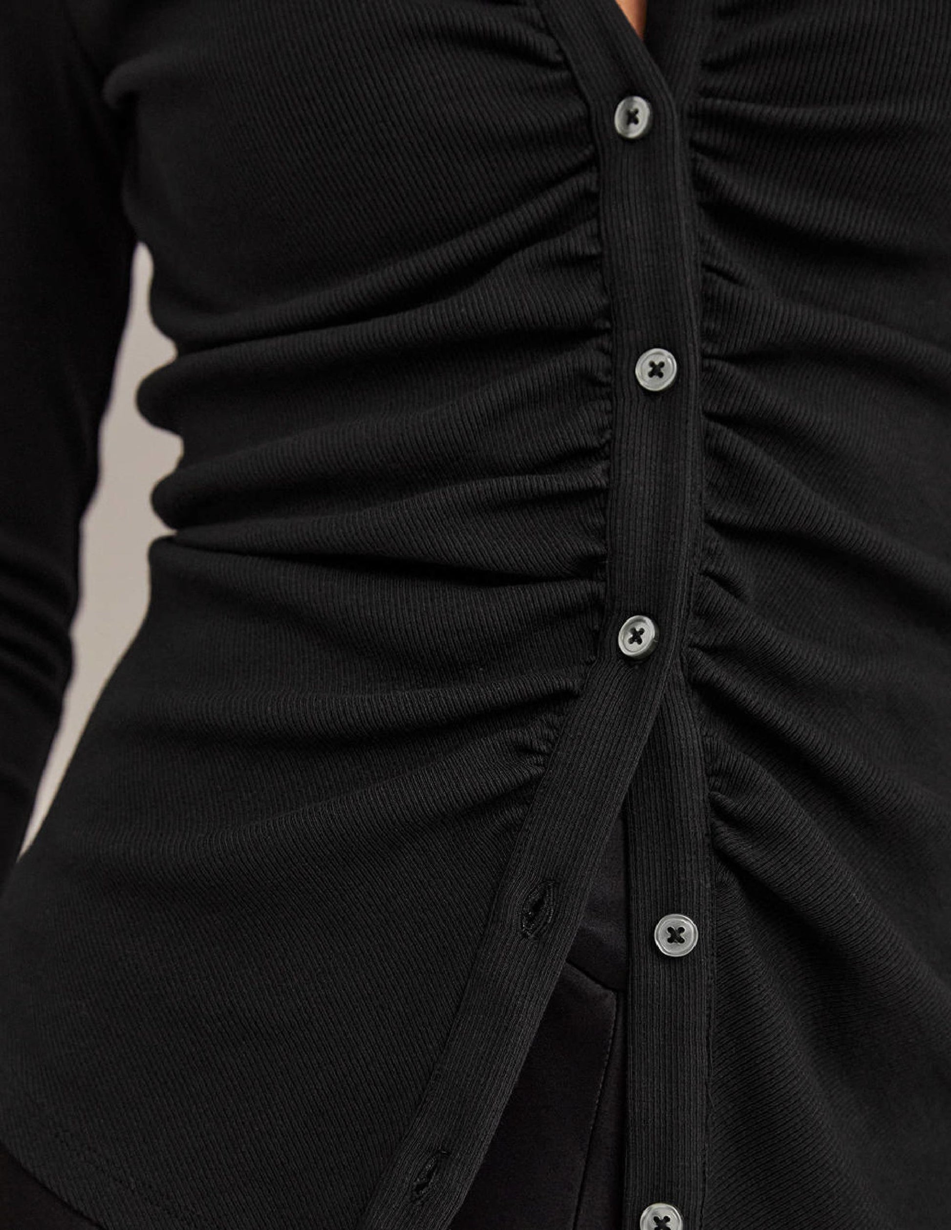 Ruched Front Jersey Shirt-Black-4