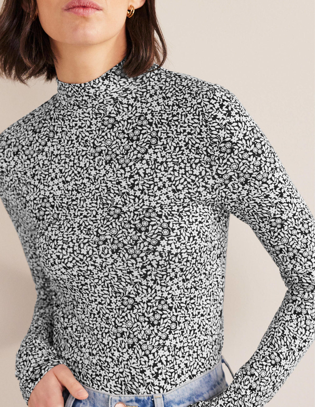 Jersey High Neck Top-Black, Sunflower-2