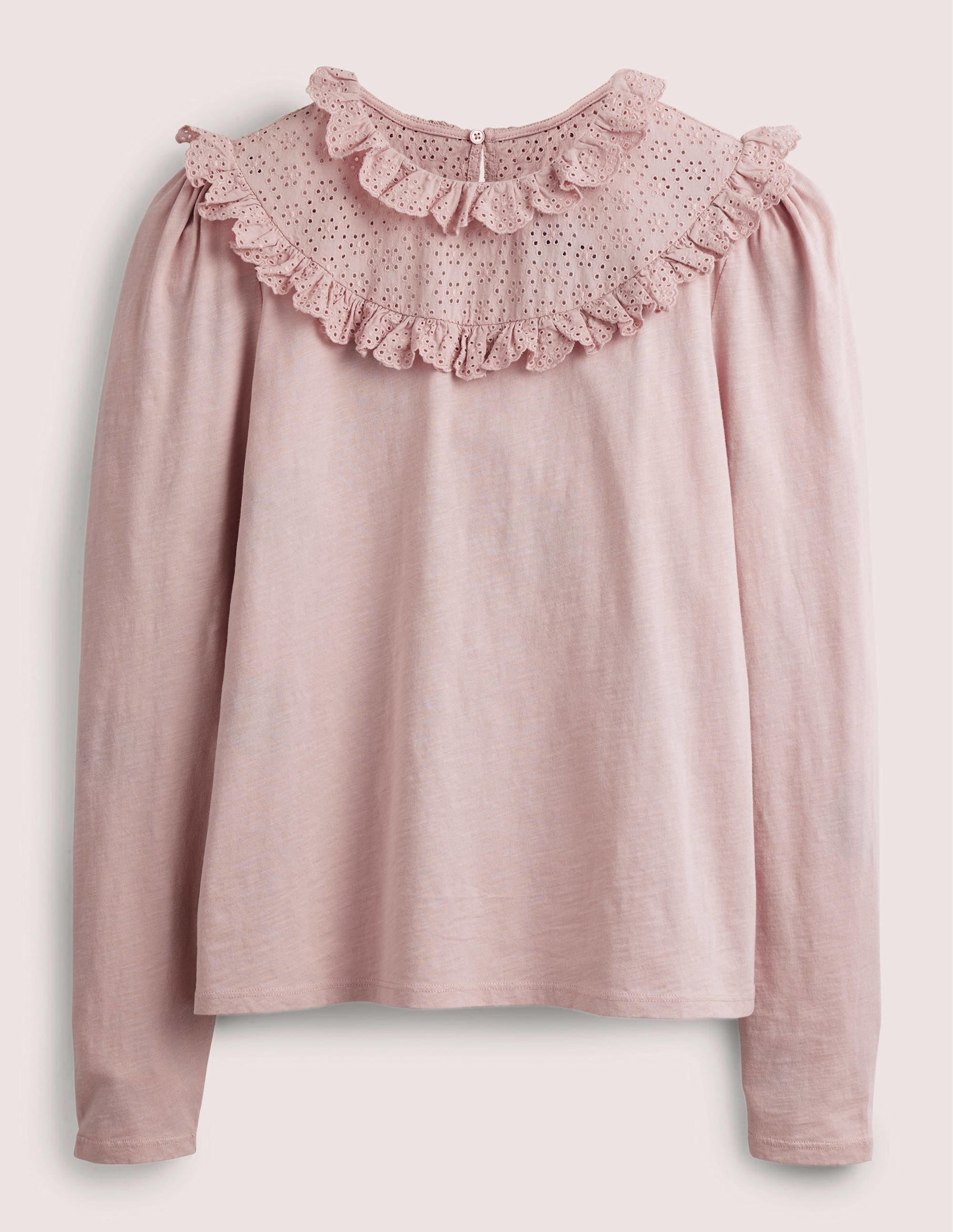 Broderie Yoke Frill Top-Milkshake Pink - Image 5