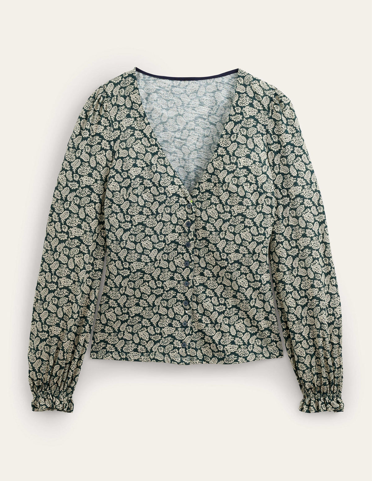 Button Front V-Neck Top-Cavelo Nero, Paisley Pop - Image 5