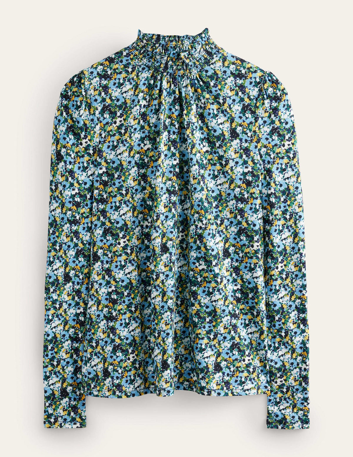 Smocked Neck Printed Top-Navy, Floral - Image 5