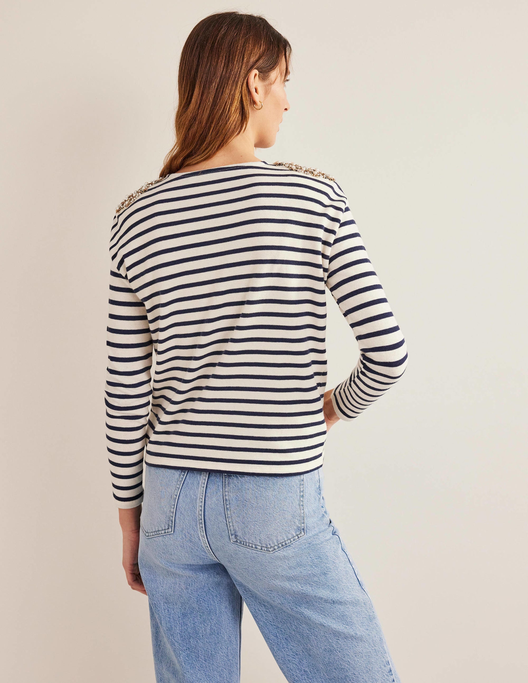 Embellished Shoulder Breton-Ivory/ Navy, Embellished - Image 3