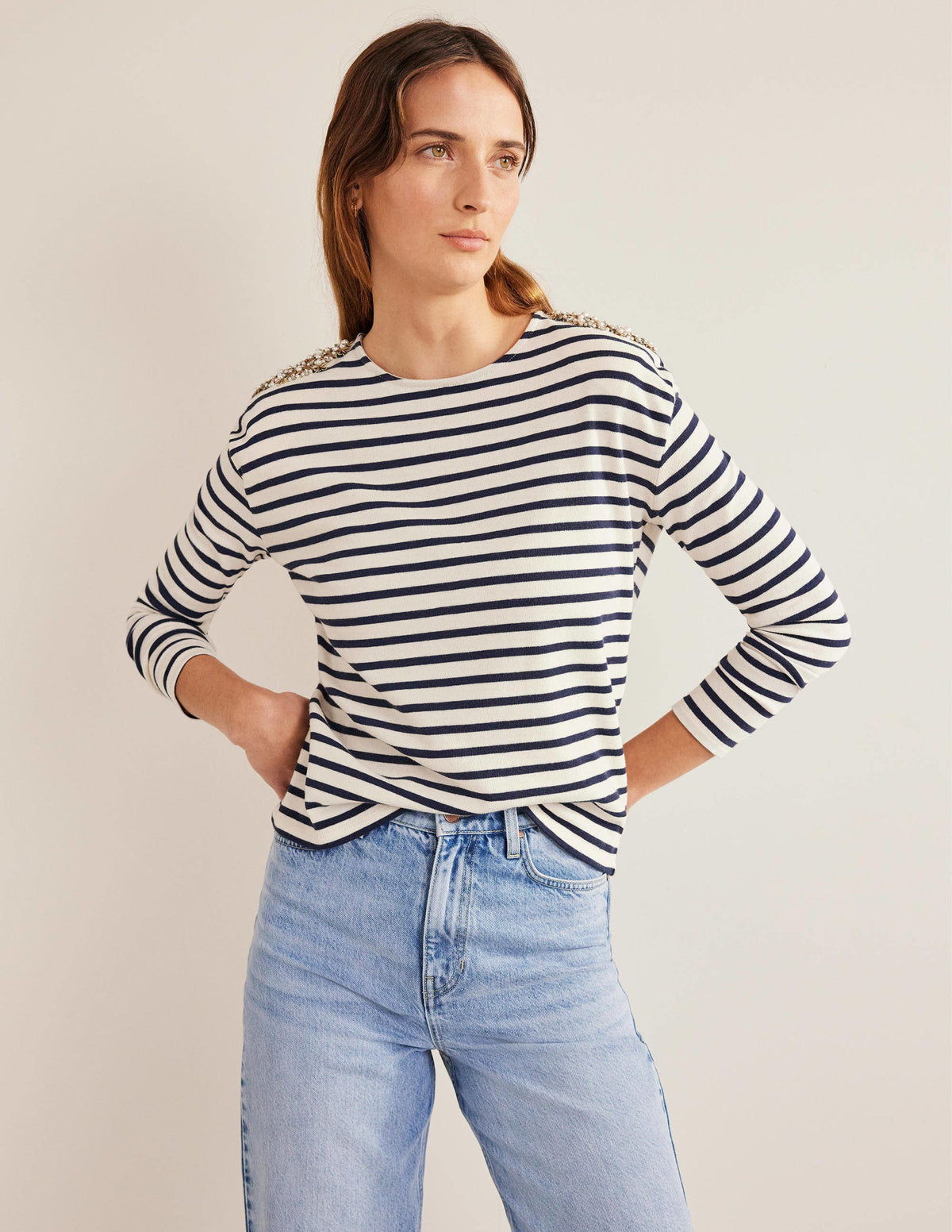 Embellished Shoulder Breton-Ivory/ Navy, Embellished - Image 4