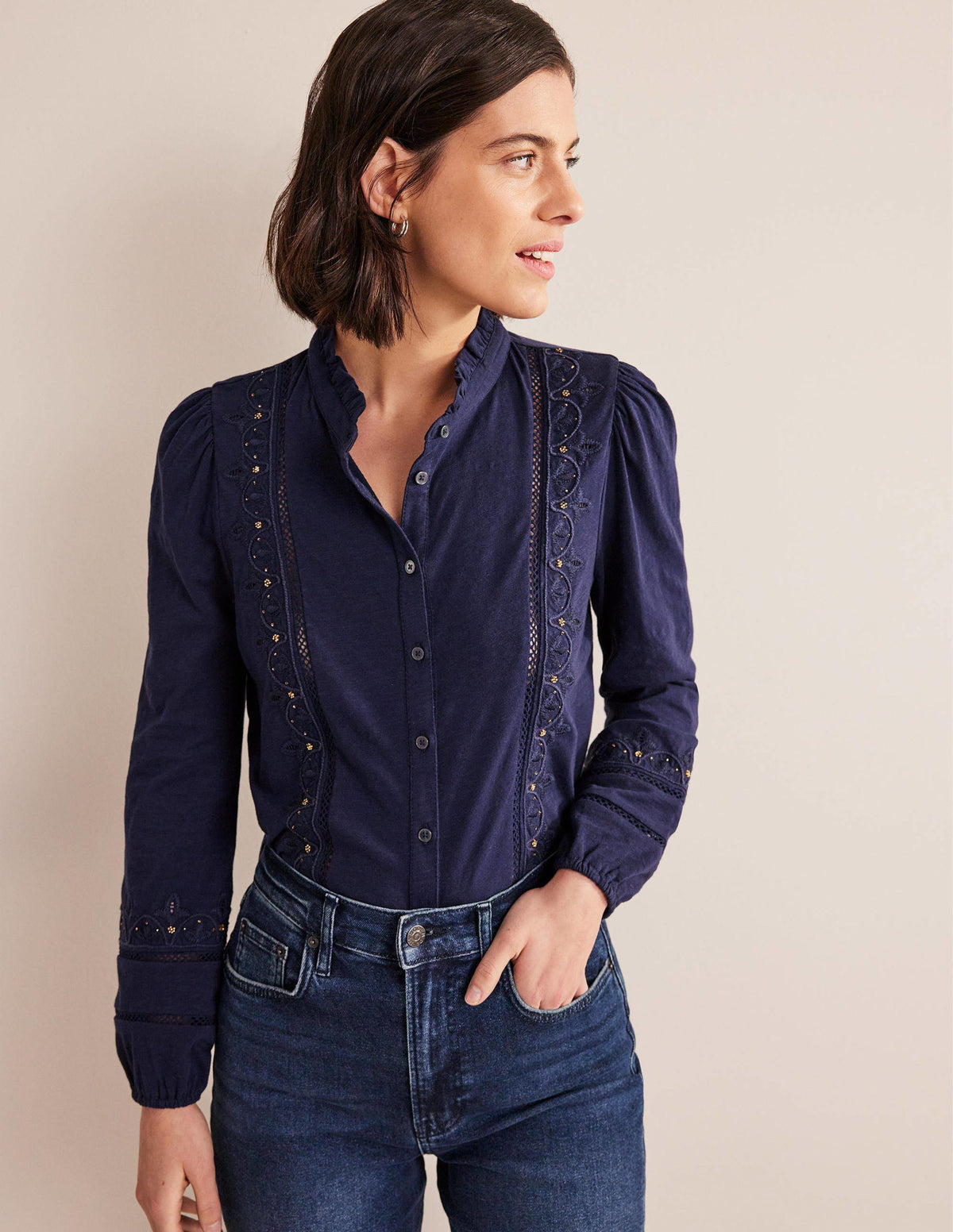 Embroidered Jersey Shirt-Navy - Image 1