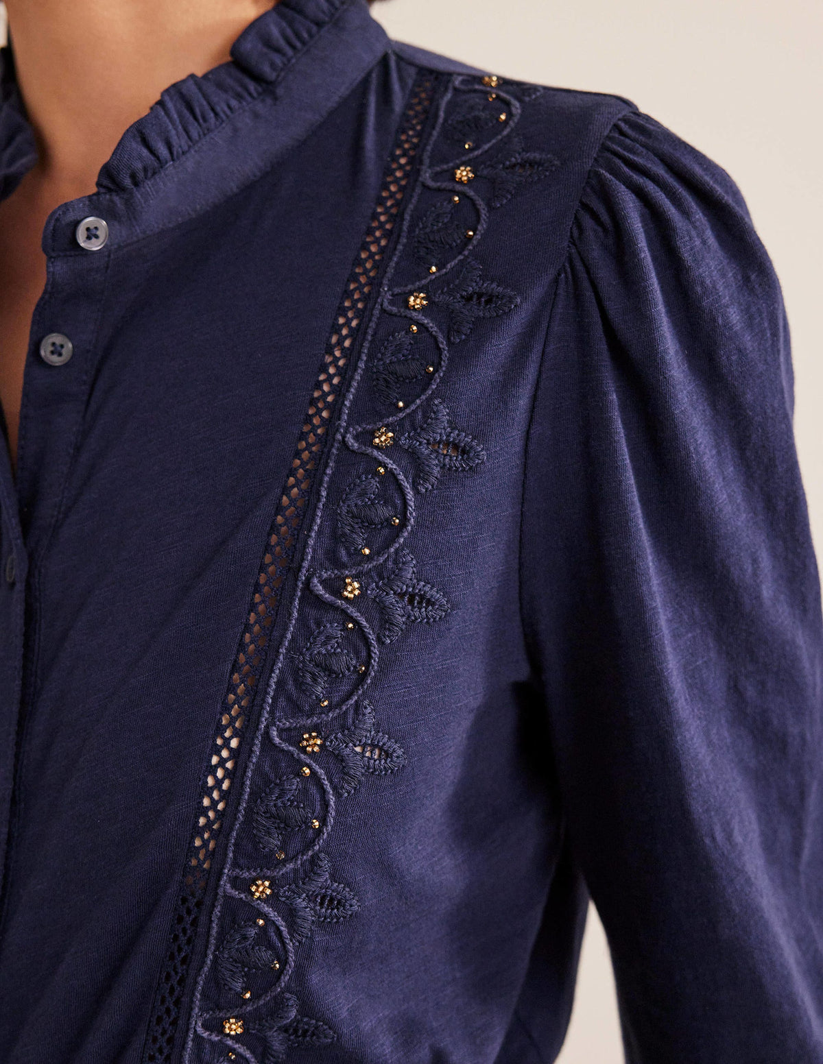 Embroidered Jersey Shirt-Navy-2