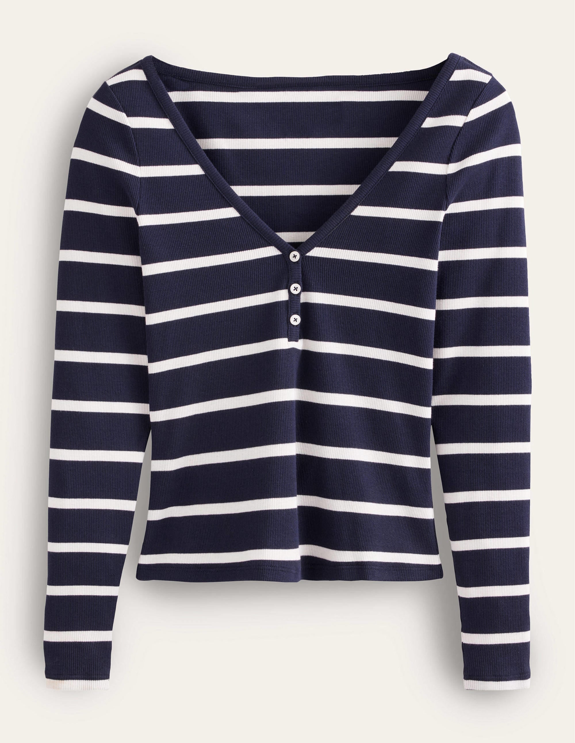 Henley Ribbed Top-Navy, Ivory - Image 5