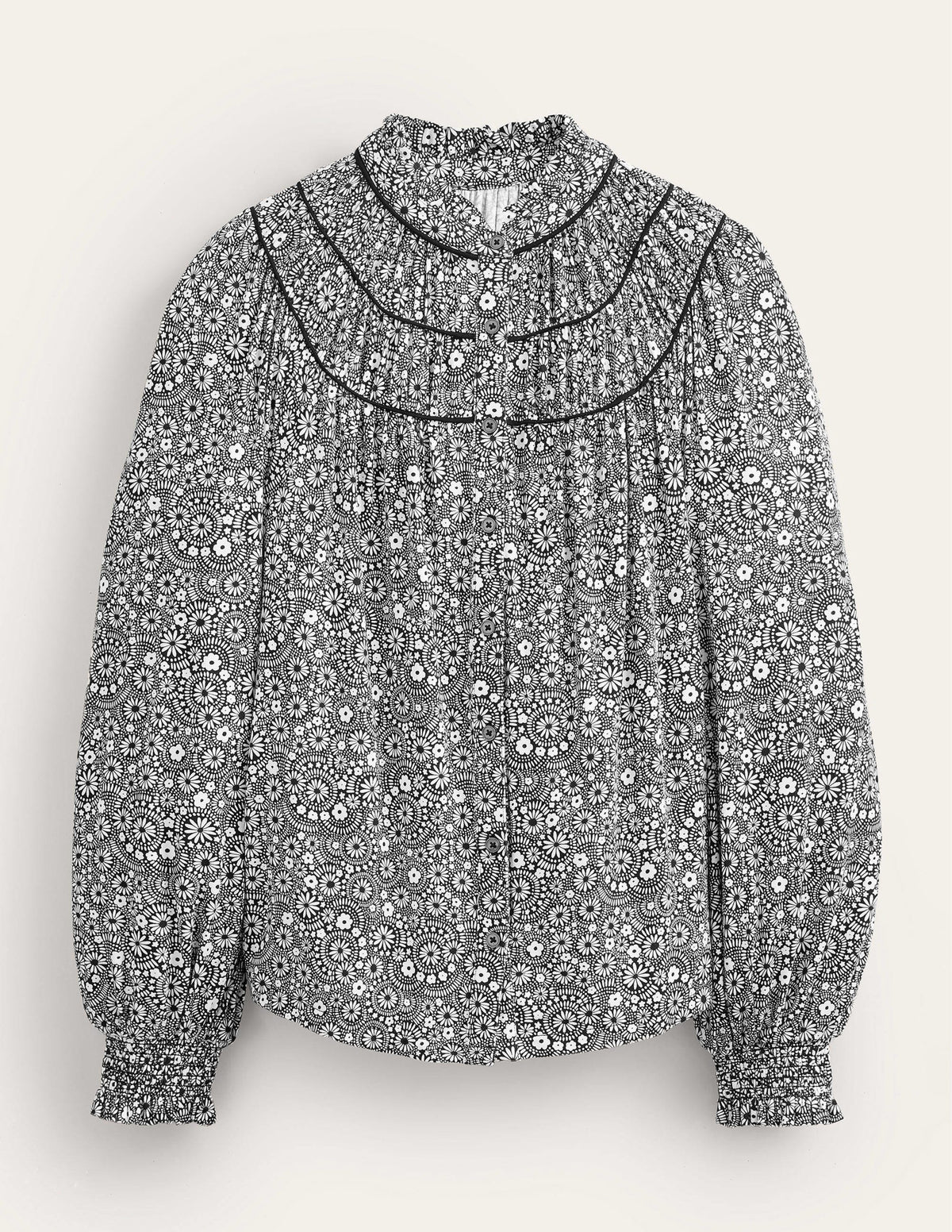 Ruched Yoke Jersey Shirt-Black, Dotty Daisy-5